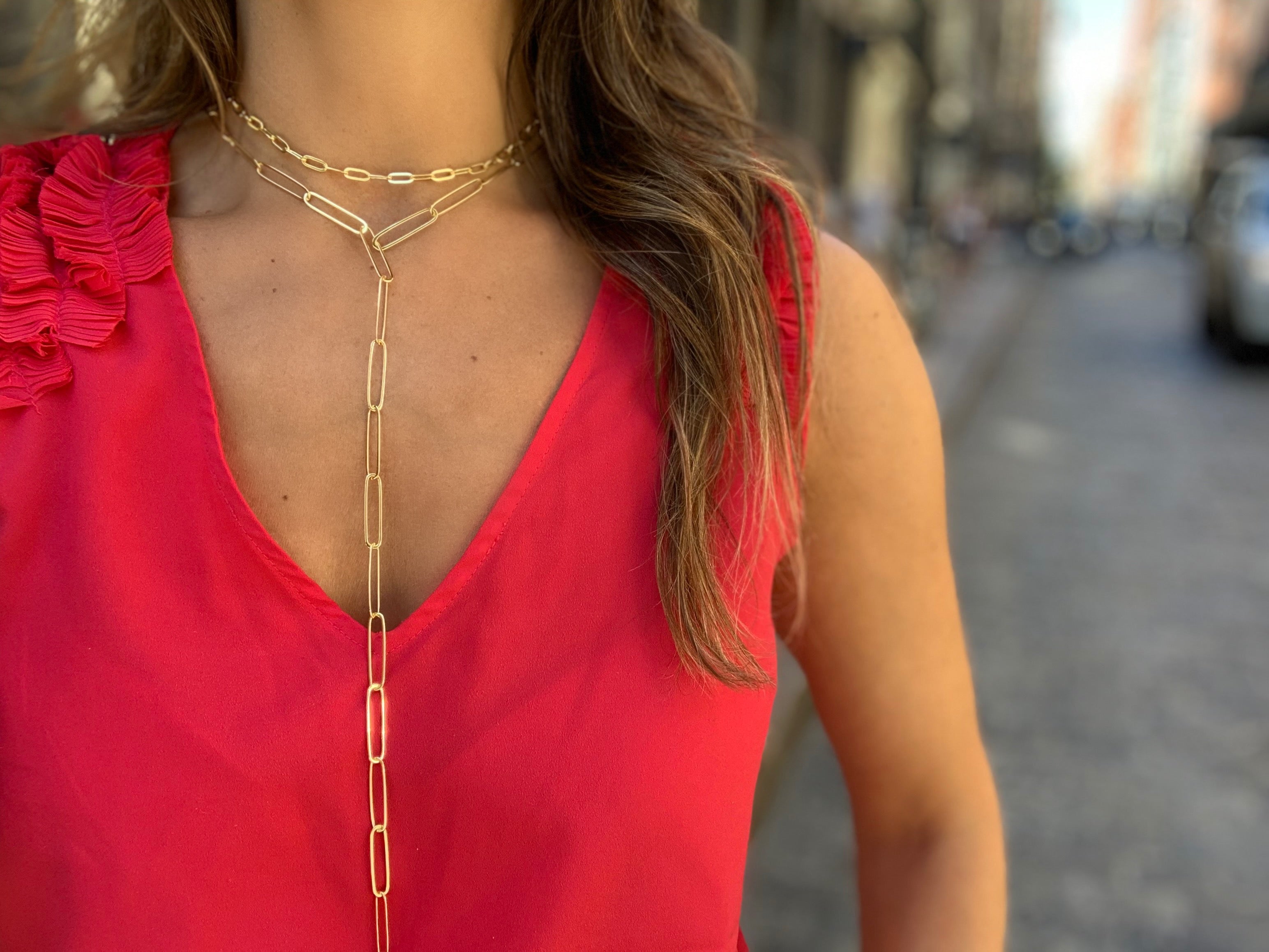 Elegant Paperclip Link Lariat Necklace for Women - Minimalist Gold or Silver Layering Chain for Everyday Wear, Office & Date Night