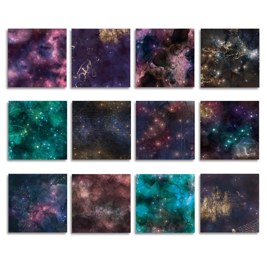 Black Galaxy Scrapbook Paper 12x12 Inch - 24 Sheets Starry Sky Pattern Single-Sided Cardstock for DIY Crafts, Holiday Card Making, Origami & Journaling | Perfect for Scrapbooking, Gift Wrapping & Home Decor