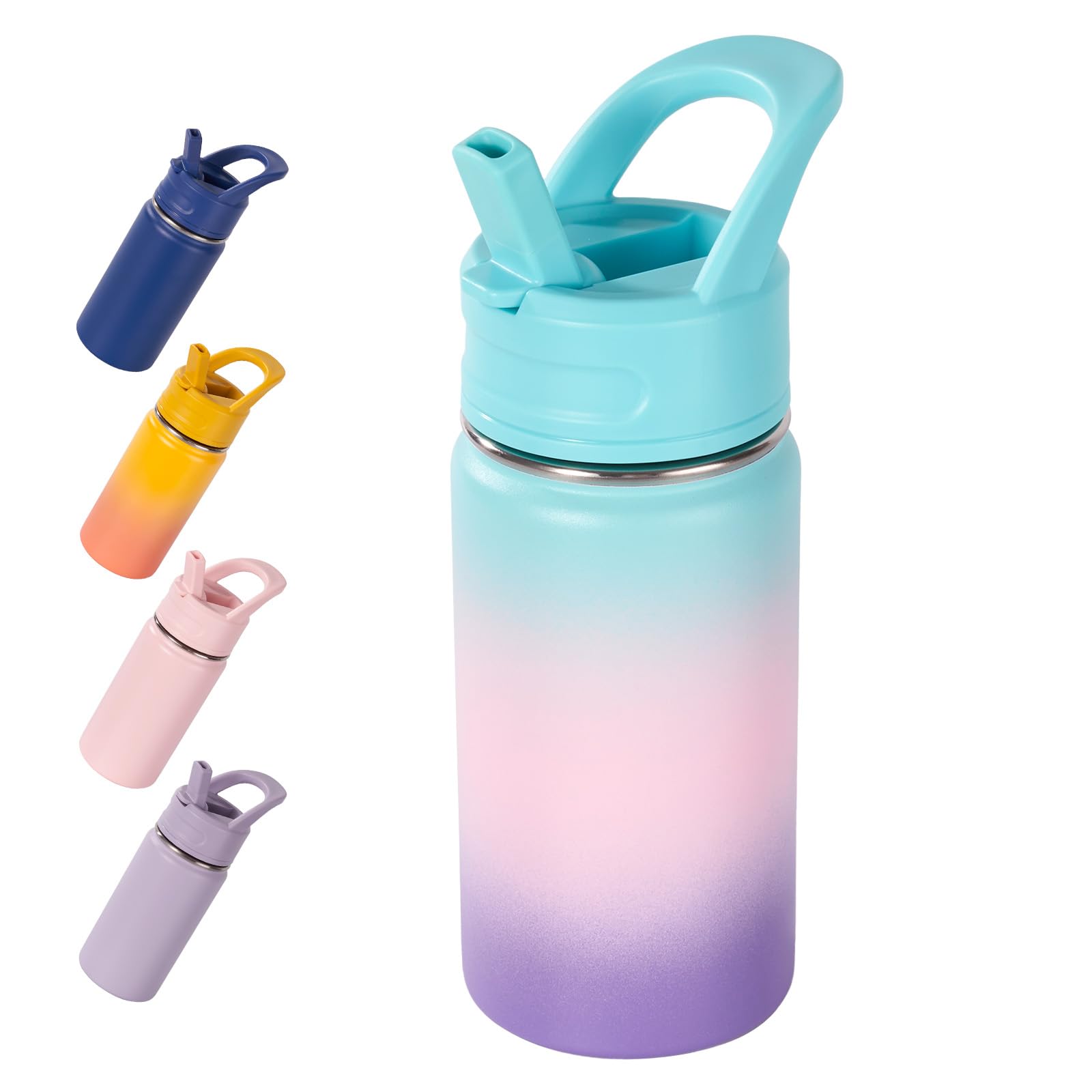 12oz Kids Water Bottle with Straw - Stainless Steel Vacuum Insulated Water Bottle for Toddlers, Boys & Girls - Leak Proof, BPA Free, Aurora Design - Perfect for School, Outdoor Activities & Travel