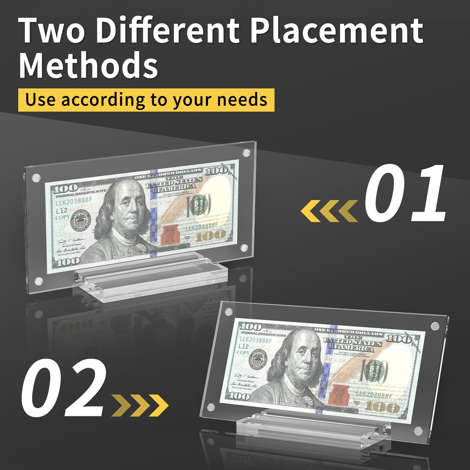 Acrylic Dollar Bill Holder - Double-Sided Clear Money Display Frame for Collectors (1 Pack) | Perfect for Currency Collection, Ticket Preservation & Check Protection | Ideal for Home Office Decor, Gift Giving & Memorabilia Display