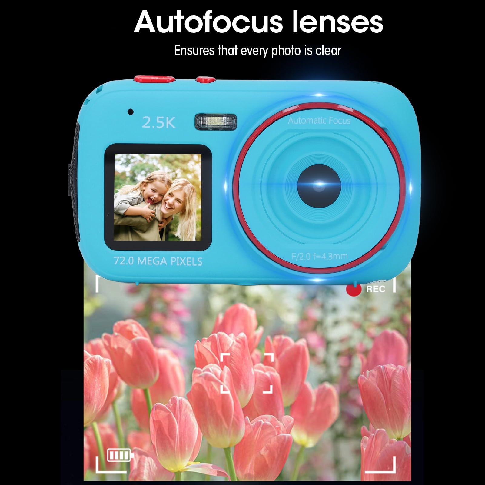 72MP Digital Camera with 16X Zoom & Dual Screen - Compact Point and Shoot Camera for Photography, Vlogging, Travel | Autofocus Selfie Camera for Beginners (Blue) - Perfect for YouTube Content Creation, Family Vacations & Outdoor Adventures