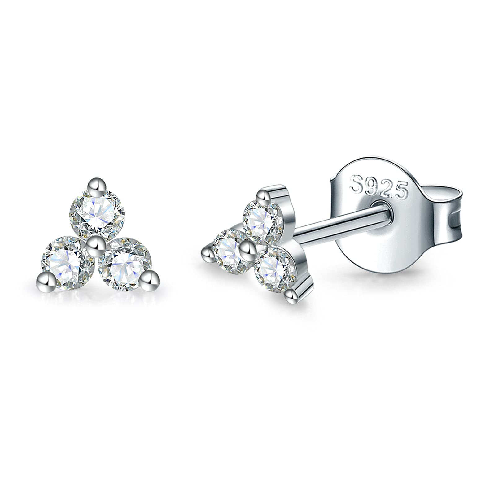 Sterling Silver Flower Stud Earrings for Women & Men - 1 Pair 4mm Cubic Zirconia CZ Earrings | Hypoallergenic Cartilage & Tragus Piercing Jewelry for Teens - Perfect for Everyday Wear, Gifts & Special Occasions