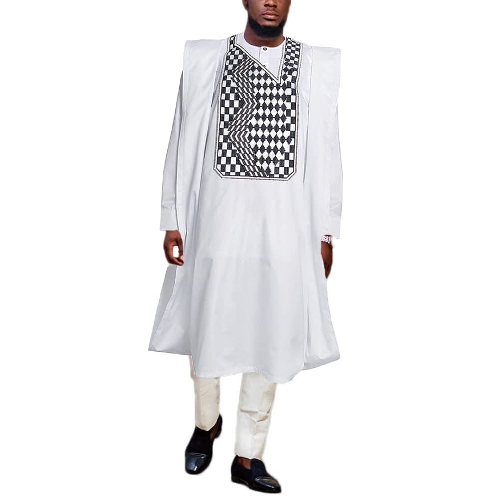 Premium African Agbada Outfit for Men - 3-Piece Embroidered Boubou Caftan with Long Sleeves | Traditional Nigerian Wedding Attire & Special Occasion Wear