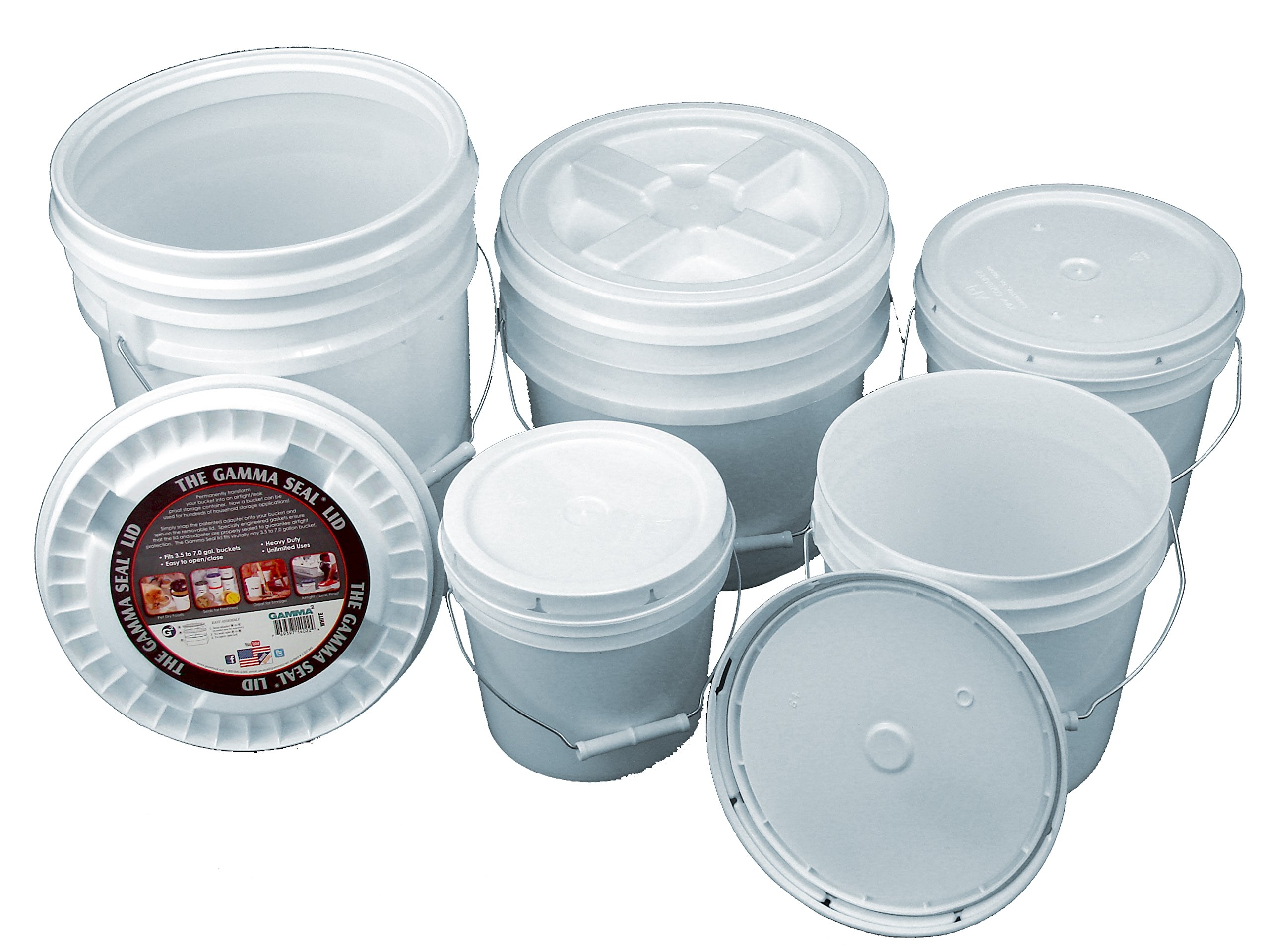 5 Piece Bucket Kit with Gamma Seal Lids - Includes 5-Gallon, 3.5-Gallon, 2-Gallon & 1-Gallon Buckets for Home Storage, Organization & DIY Projects | Durable Food-Grade Plastic for Gardening, Cleaning & Camping Supplies