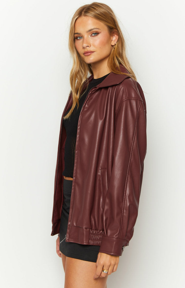 Abbi PU Red Bomber Jacket Women's Faux Leather Motorcycle Jacket - Stylish Outerwear for Casual Wear, Night Out & Fall Fashion