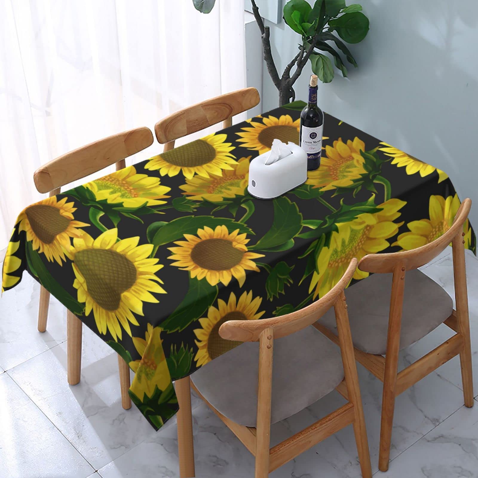 Realistic Sunflowers Rectangle 54 X 72 Inch Waterproof Tablecloth - Anti-Wrinkle Dining Table Cover for Kitchen, Party, Wedding & Thanksgiving Decor - Perfect for Indoor/Outdoor Events, Picnics & Holiday Gatherings