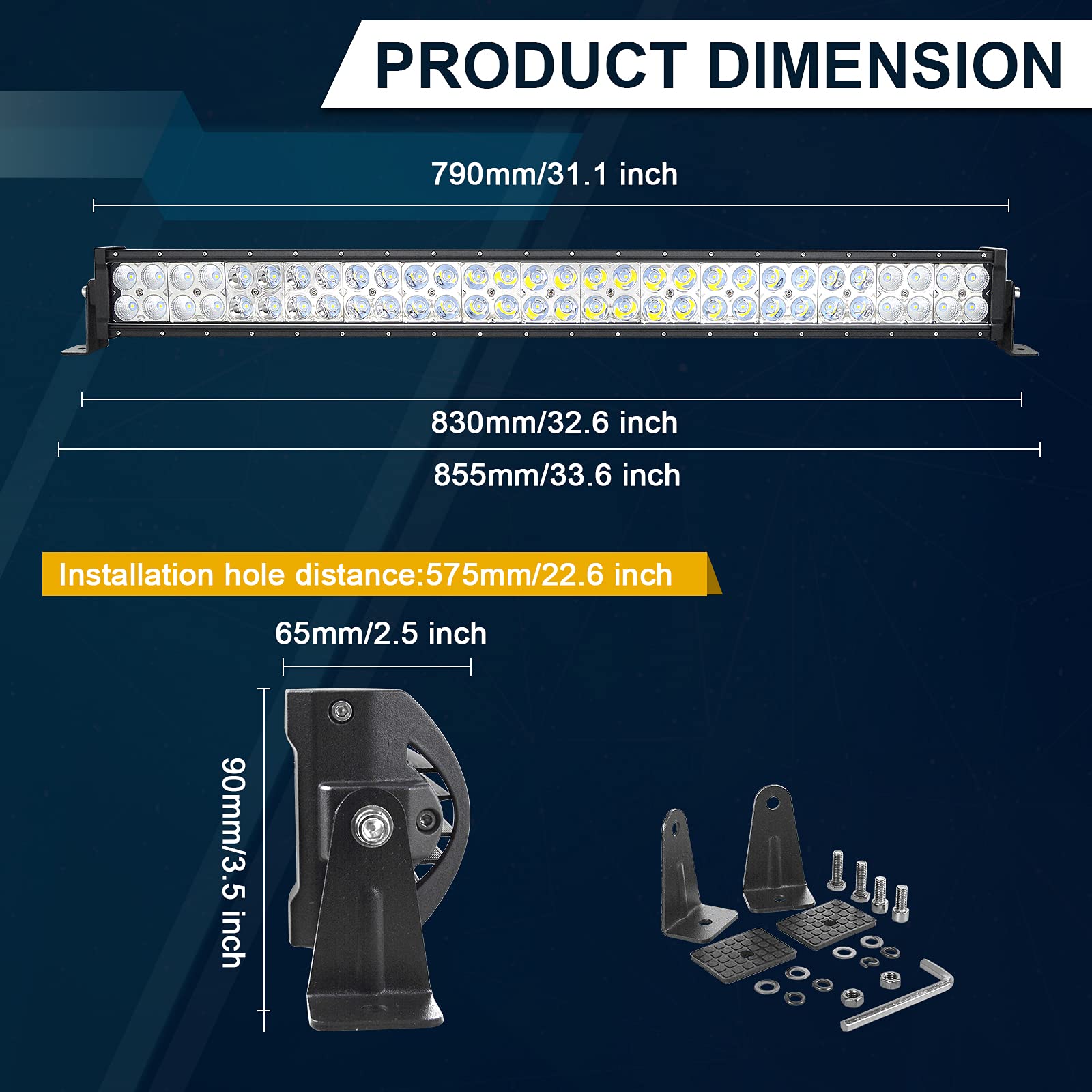 AUXTINGS 32 Inch 180W Spot Flood Combo LED Light Bar - Waterproof Off-Road Lighting for Trucks, ATV, SUV, Cars (12V/24V) - Perfect for Night Driving, Camping & Off-Road Adventures