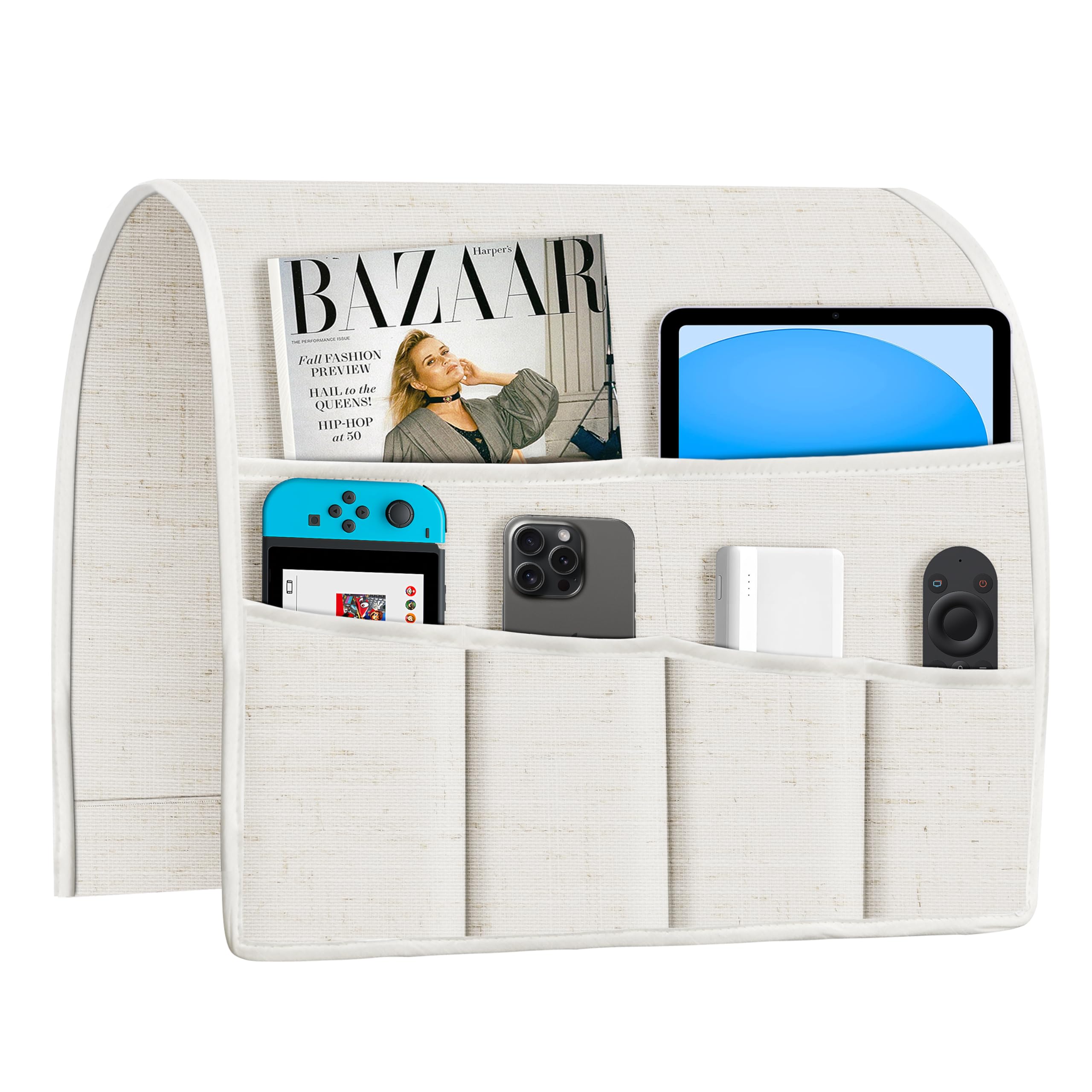 **Joywell Recliner Sofa Armrest Organizer with 6 Pockets - Remote Control Holder, Tablet & Phone Caddy for Couch, Bed - Beige | Perfect for Living Room, Bedroom & Home Organization**