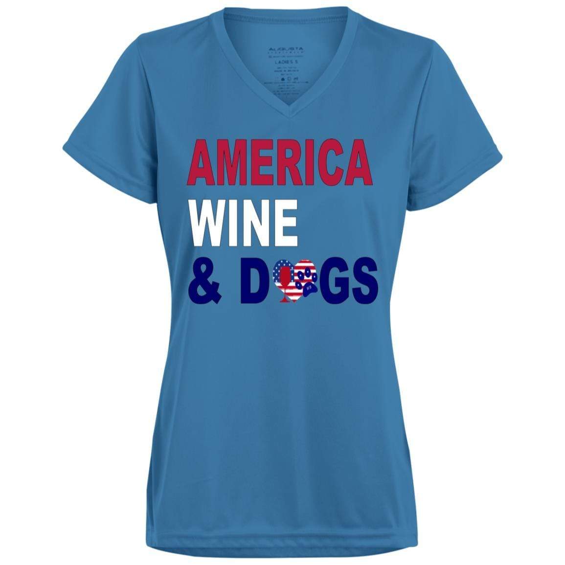 WineyBitches.Co America Wine Dogs Ladies' Wicking T-Shirt - Moisture-Wicking Women's Tee for Wine Lovers & Dog Moms - Perfect for Wine Tasting, Casual Outings & Dog Park Adventures
