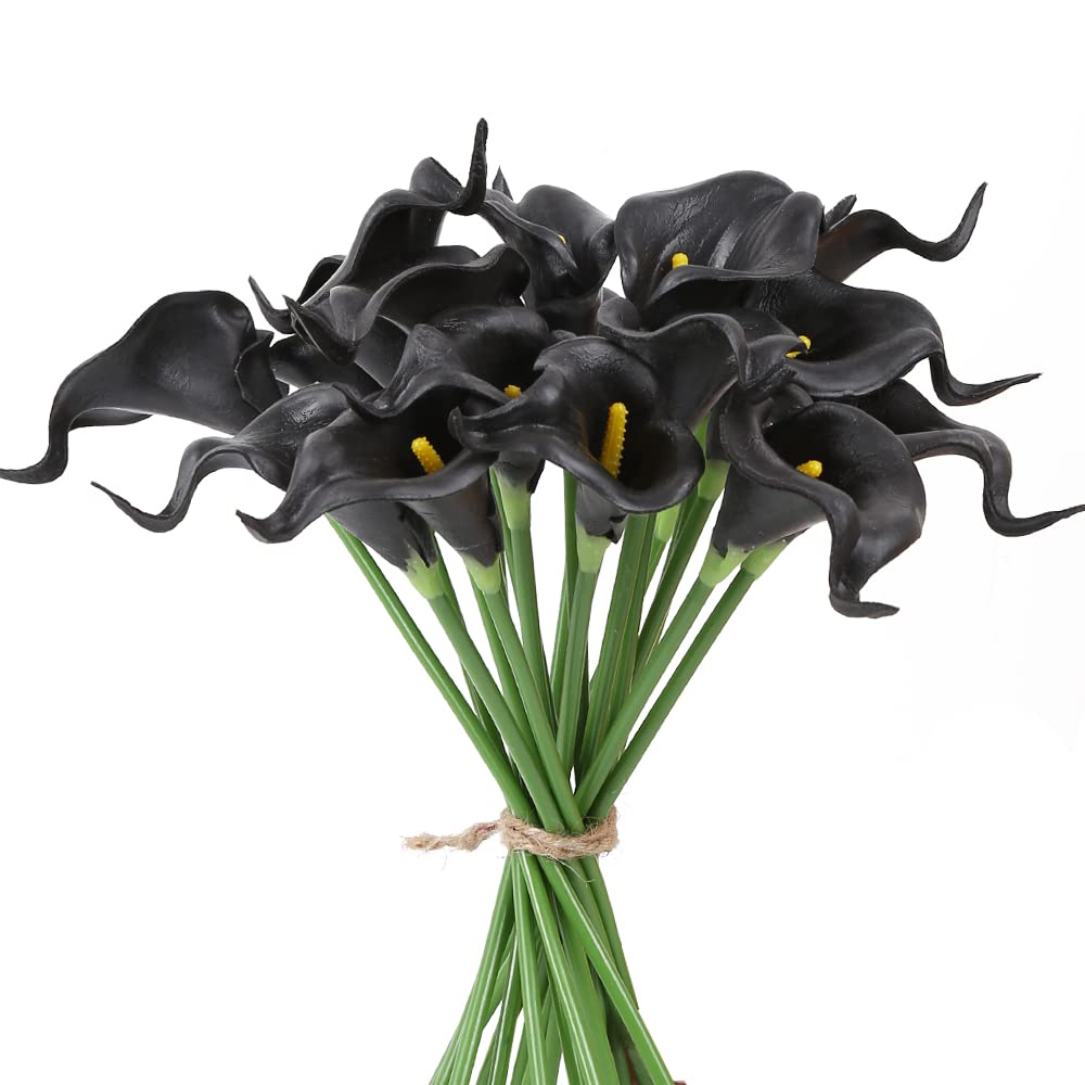 IPOPU 24pcs Black Artificial Calla Lily Flowers - Fake Silk Floral Bouquet for Wedding Centerpieces, DIY Home Decor, Table Arrangements & Party Decorations - Perfect for Weddings, Home Décor, and Special Events