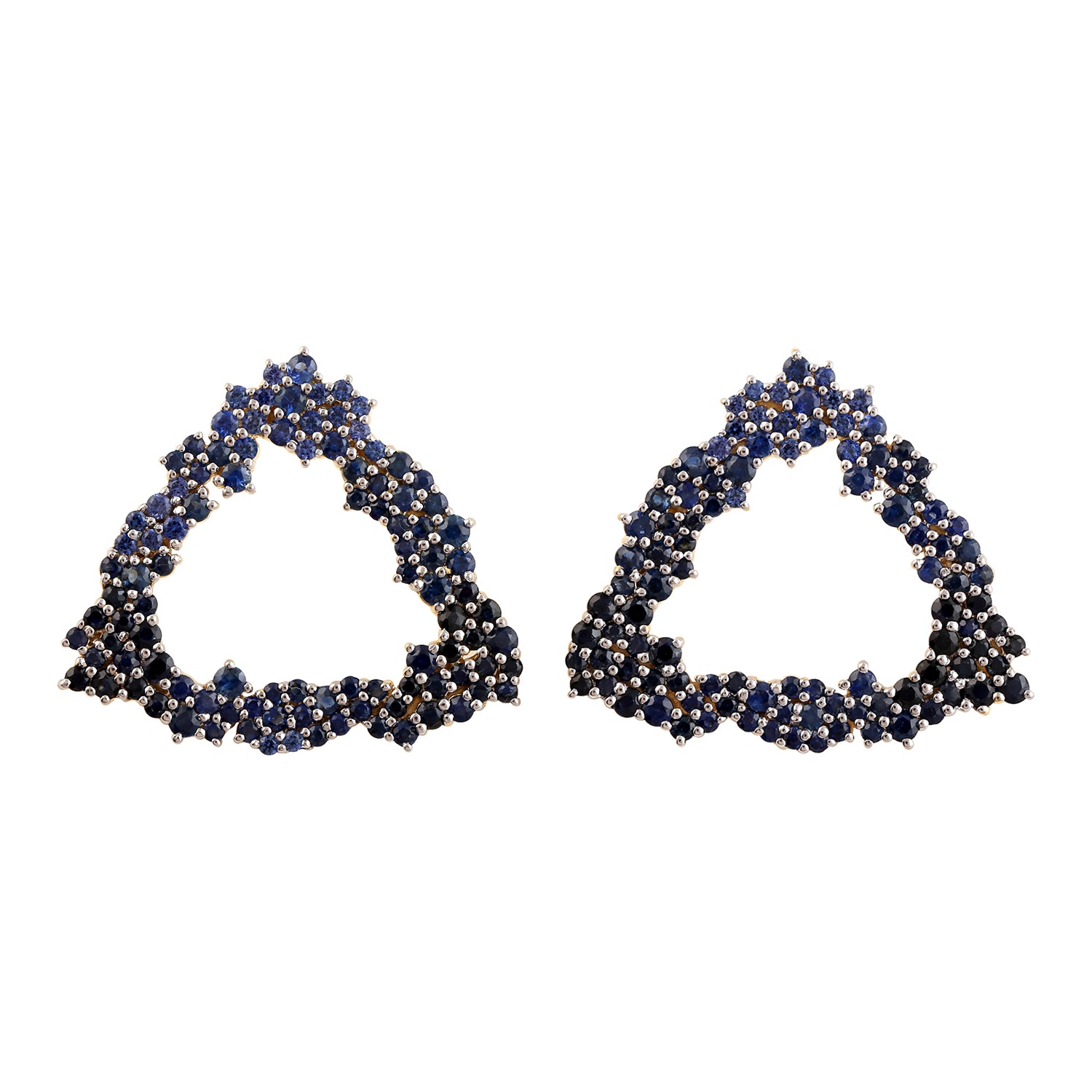 14K Yellow Gold Blue Sapphire Trillion Cluster Stud Earrings for Women – Perfect for Weddings, Parties & Everyday Elegance