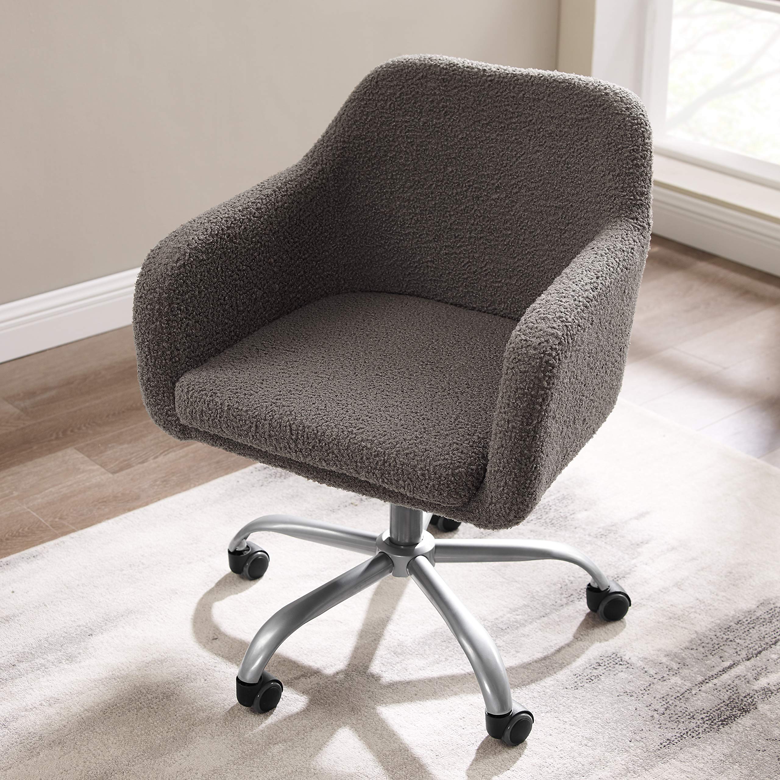 Linon Grey Upholstered Adjustable Brooklyn Office Chair - Ergonomic Desk Chair with Lumbar Support for Home & Office Workspace, Gaming, and Study