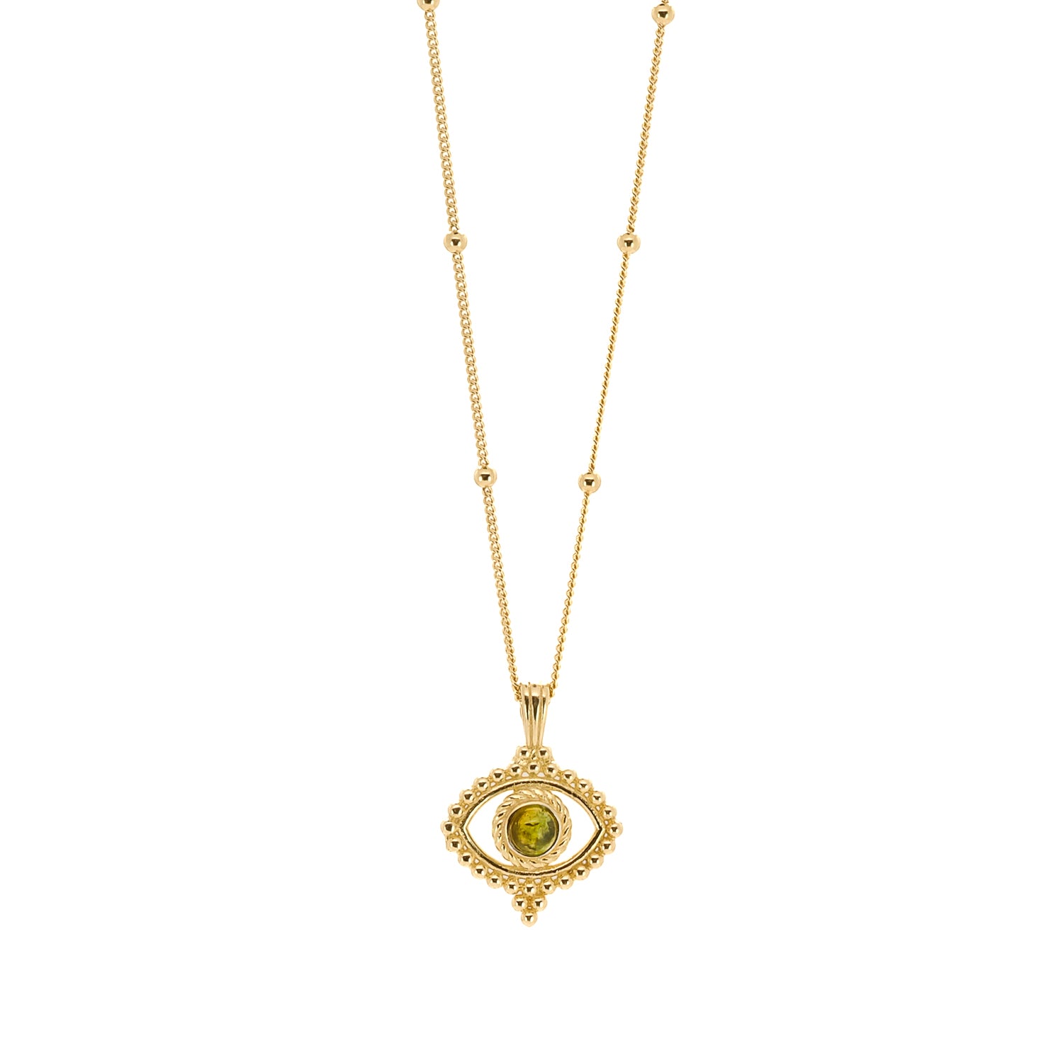 Tourmaline Evil Eye Pendant Necklace - 925 Sterling Silver Gold Plated Chain for Women | Protection Jewelry Gift for Birthday, Travel & Spiritual Healing