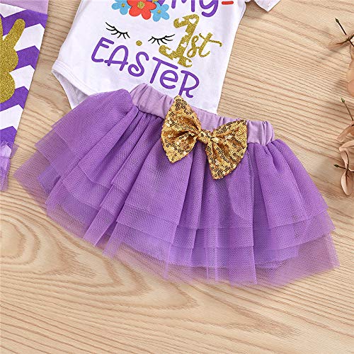 My 1st Easter Outfit for Baby Girls - Bunny Printed Romper with Tutu Skirt, Leg Warmers & Headband Set | Newborn Easter Photoshoot, Spring Celebration & Holiday Party Outfit