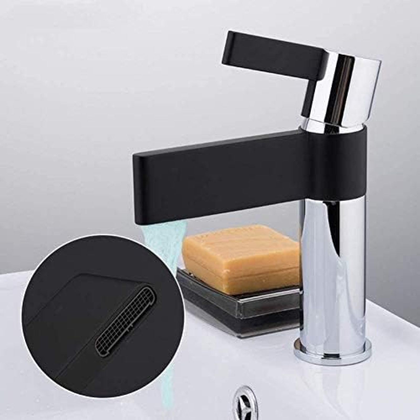 CRJUS Modern Kitchen Faucet with Pull Down Sprayer - Stainless Steel Waterfall Deck Mounted Sink Mixer Tap for Bathroom & Kitchen - Perfect for Washing Dishes, Filling Pots & Daily Cleaning Tasks