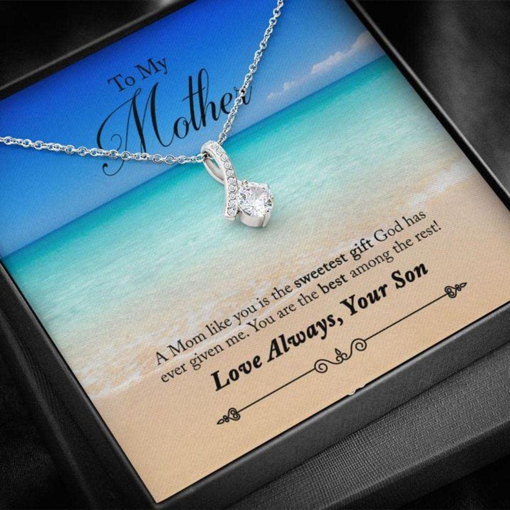Personalized Mom Necklace - Elegant Jewelry Gift for Mother's Day, Birthday & Special Occasions - Engravable Pendant with Message Card in Luxury Gift Box - Perfect for Beach Outings, Anniversaries & Heartfelt Surprises