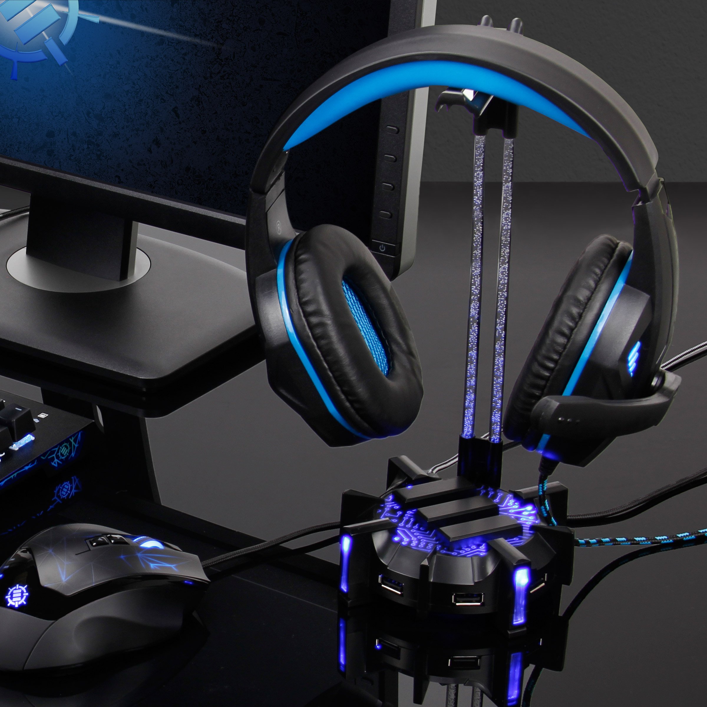 Premium Gaming Headphone Stand with 4-Port USB Hub & RGB Lighting - Universal Headset Holder with Weighted Base for PS5, Xbox Series X, PC - Perfect for Streaming Setup and Gaming Stations