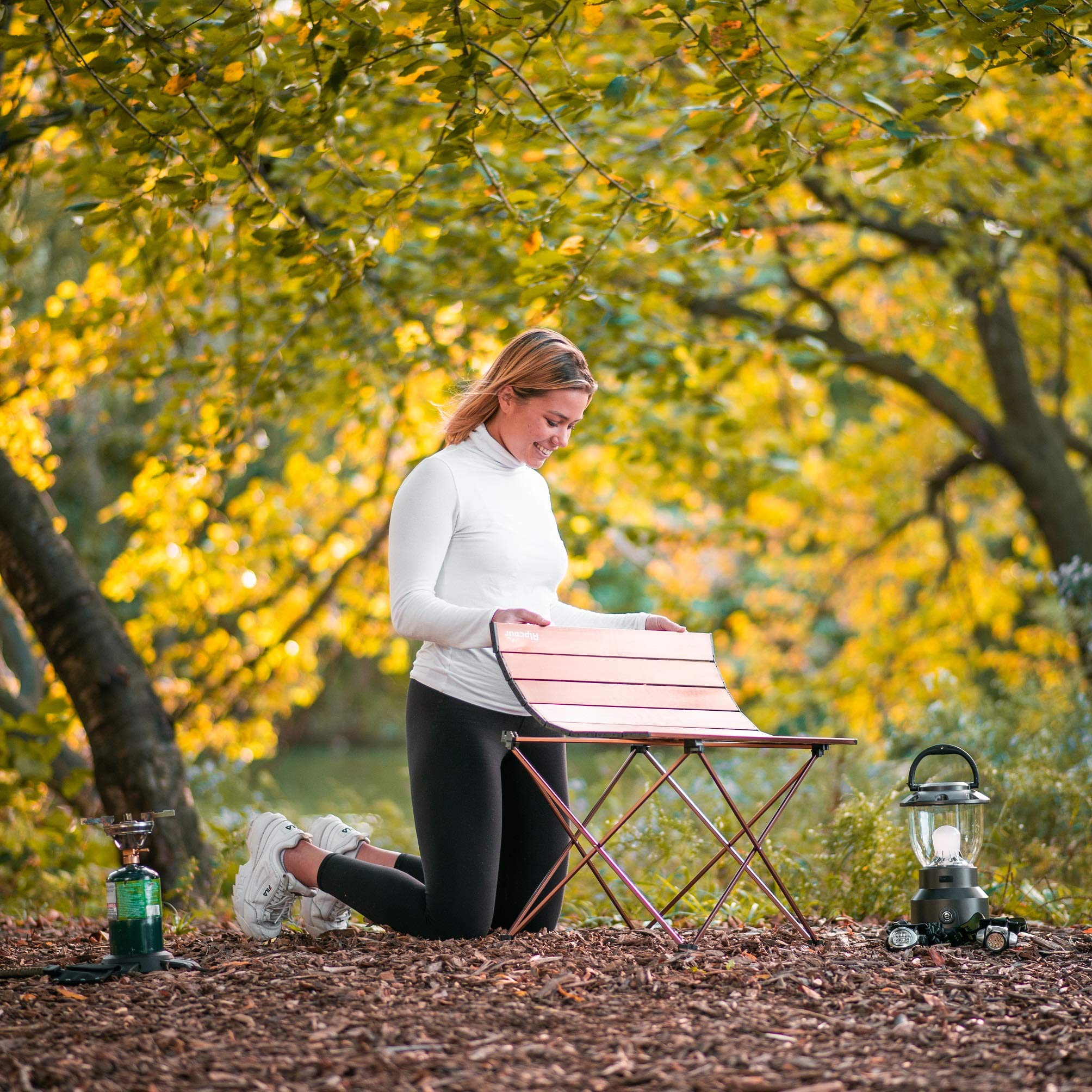 Alpcour Portable Folding Camping Table - Lightweight Aluminum Top Compact Side Table with Carrying Bag - Perfect for Outdoor BBQ, Picnics, Backpacking, Tailgating & Beach Trips