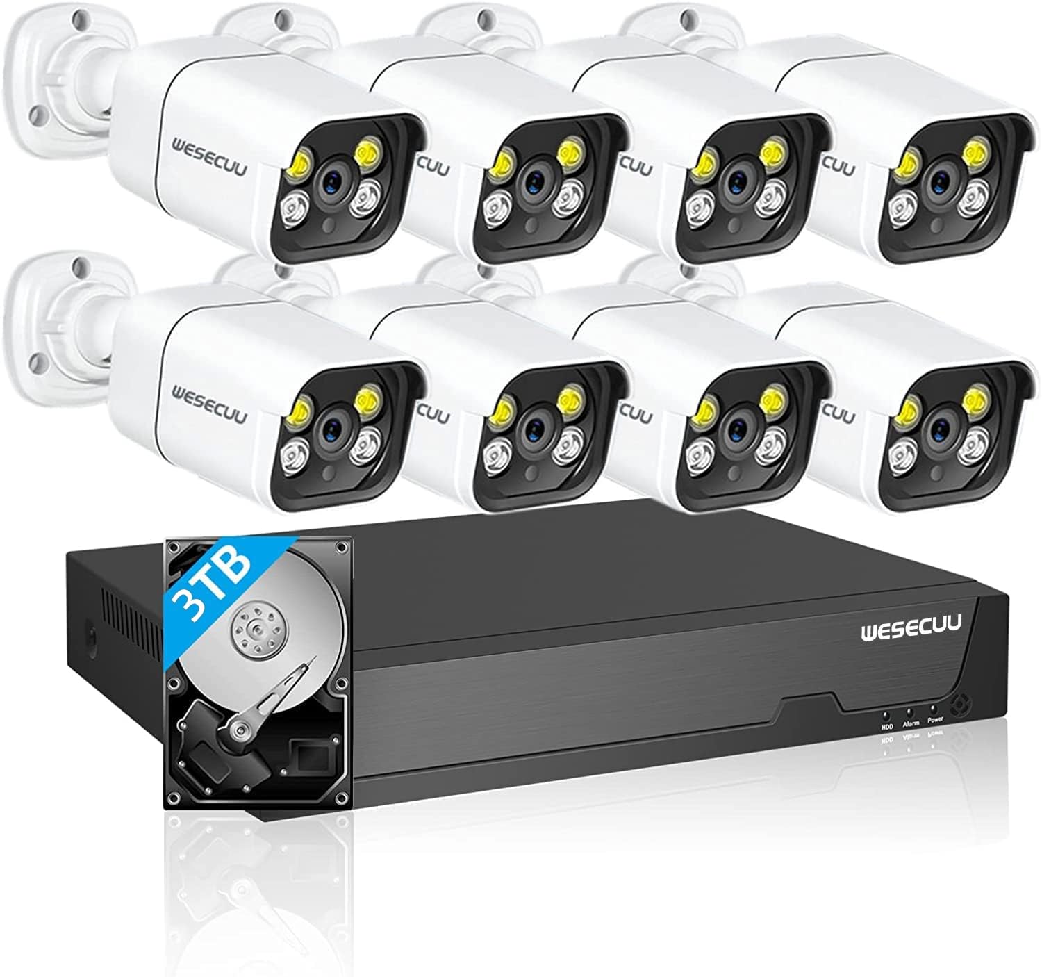 16CH Expandable WESECUU PoE Security Camera System - 4K CCTV Surveillance Kit with 8 IP Outdoor Cameras, 2-Way Audio, Human Detection & 3TB HDD for 24/7 Recording (POE8 KIT) - Ideal for Home Security, Business Monitoring, and Property Surveillance