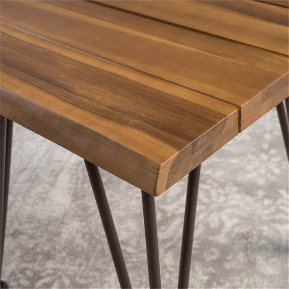 Noble House Geania Acacia Wood Indoor Side Table - Teak Finish End Table for Living Room, Bedroom & Office - Rustic Wooden Accent Table for Home Decor