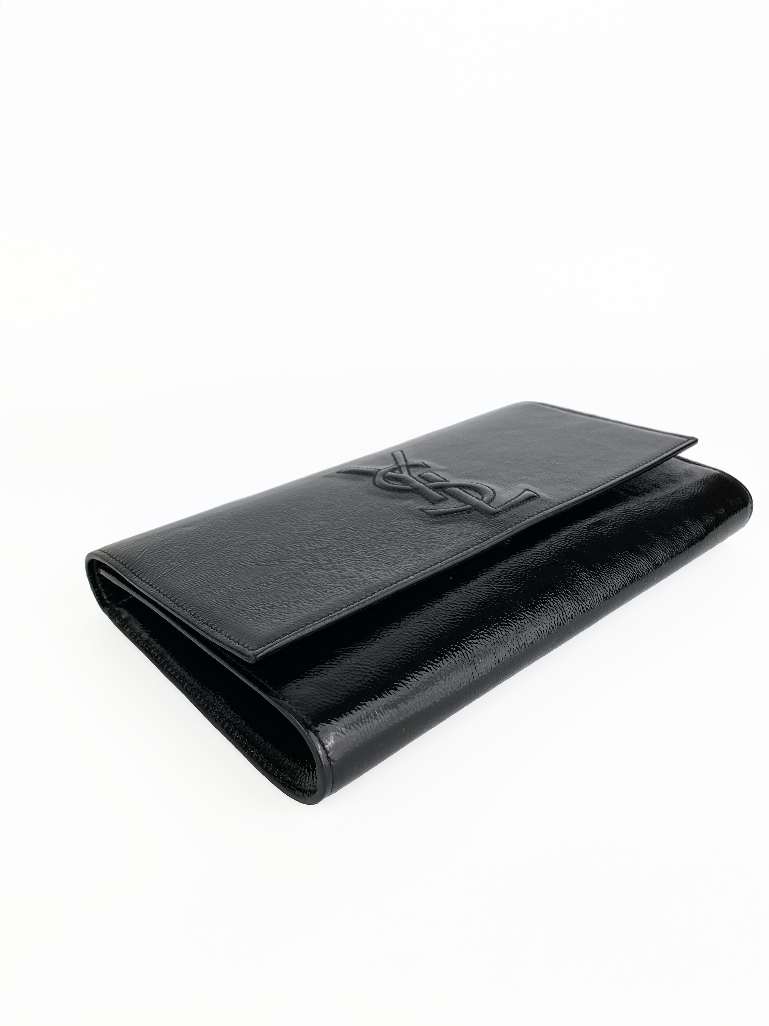 Saint Laurent Black Patent Belle De Jour Clutch Bag - Luxury Evening Clutch for Women, Perfect for Parties, Weddings & Formal Events