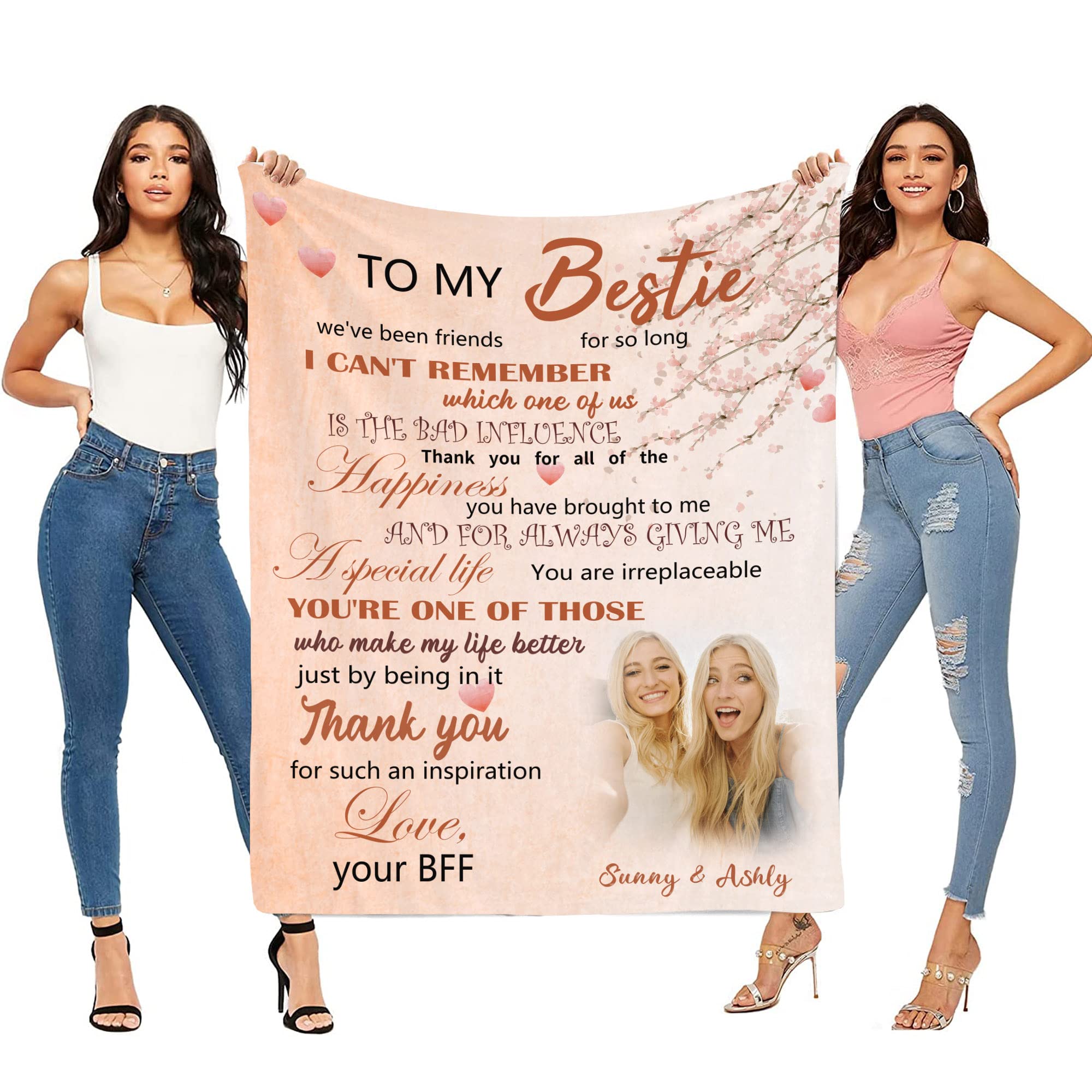 Personalized Best Friend Blanket with Name & Photo - Customized Birthday Gift for Women, Teen Girls & BFFs - Long Distance Friendship Gift for Soul Sisters - Perfect for Anniversaries, Christmas & Special Occasions