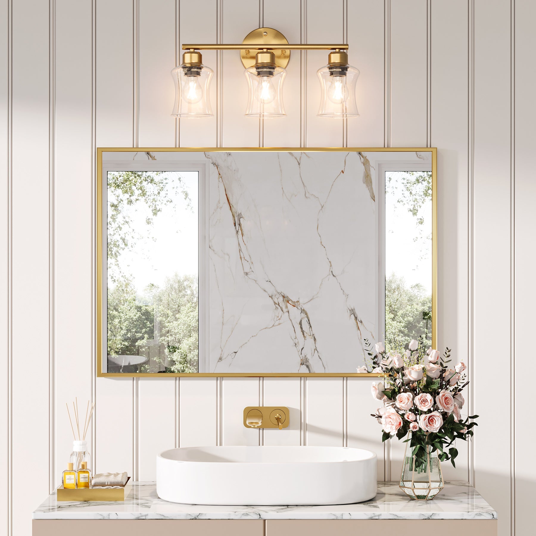 Modern 3-Light Bathroom Wall Sconce with Clear Glass Shades - Perfect for Vanity, Powder Room & Hallway Lighting