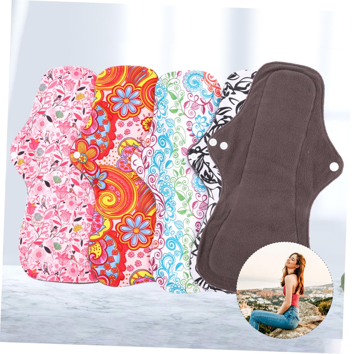 8 Pack Washable Bamboo Charcoal Menstrual Pads - Reusable, Comfortable & Eco-Friendly Sanitary Napkins for Women - Perfect for Travel, Workout & Overnight Protection