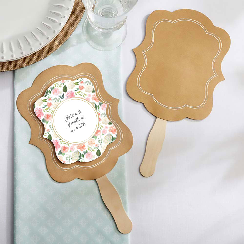 Personalized Kraft Hand Fan Set of 20 - Eco-Friendly Paper Fans for Weddings, Parties & Outdoor Events - Custom Printed Handheld Fans for Guests & Decorations
