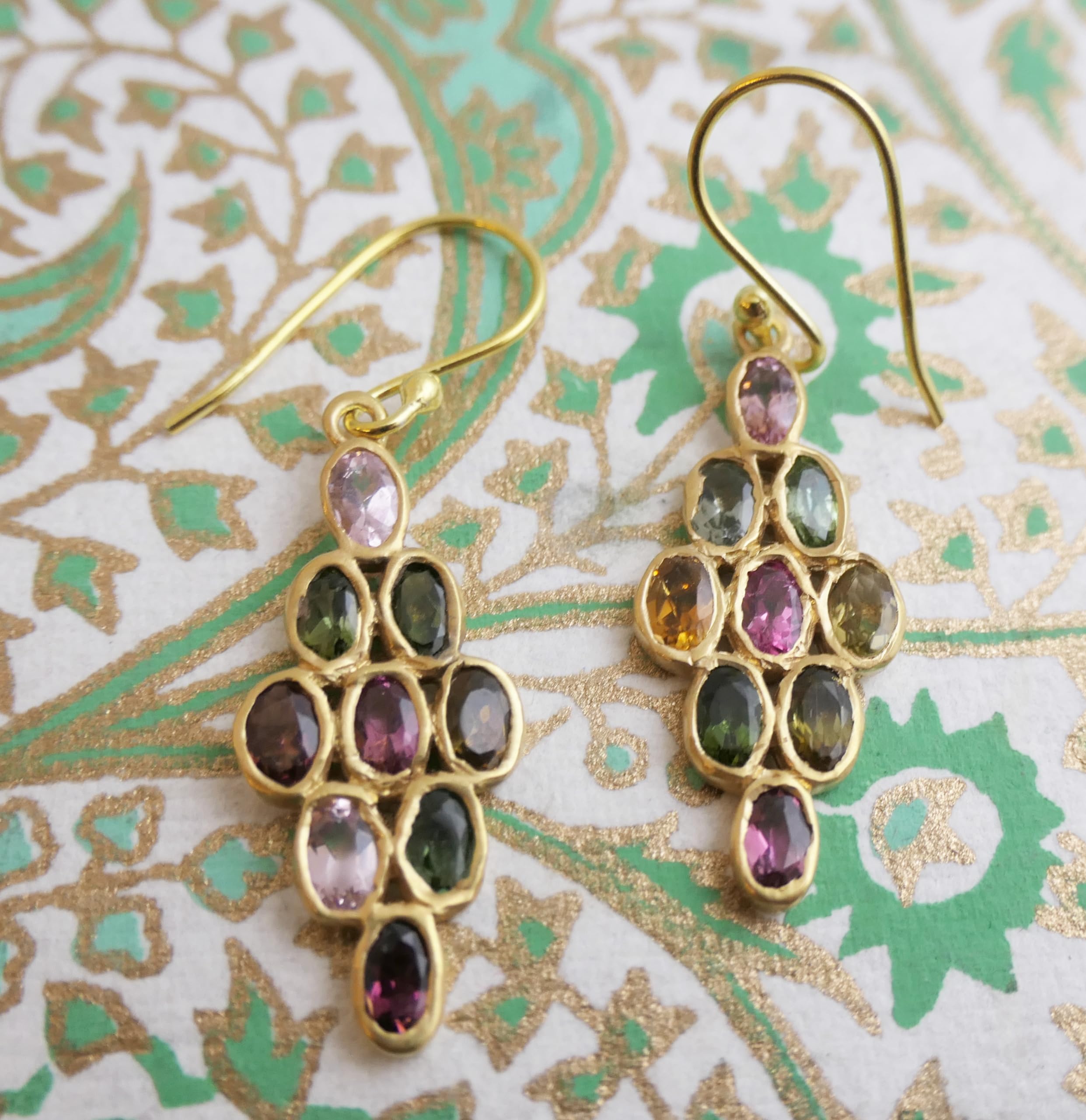 Natural Multi-Colored Tourmaline Waterfall Chandelier Earrings - 14K Gold Plated Sterling Silver Drop Dangle Earrings - Handmade Gemstone Jewelry for Women - Perfect Gift for Mother's Day, Birthday & Wedding - Elegant Bridal Jewelry for Special Occasions