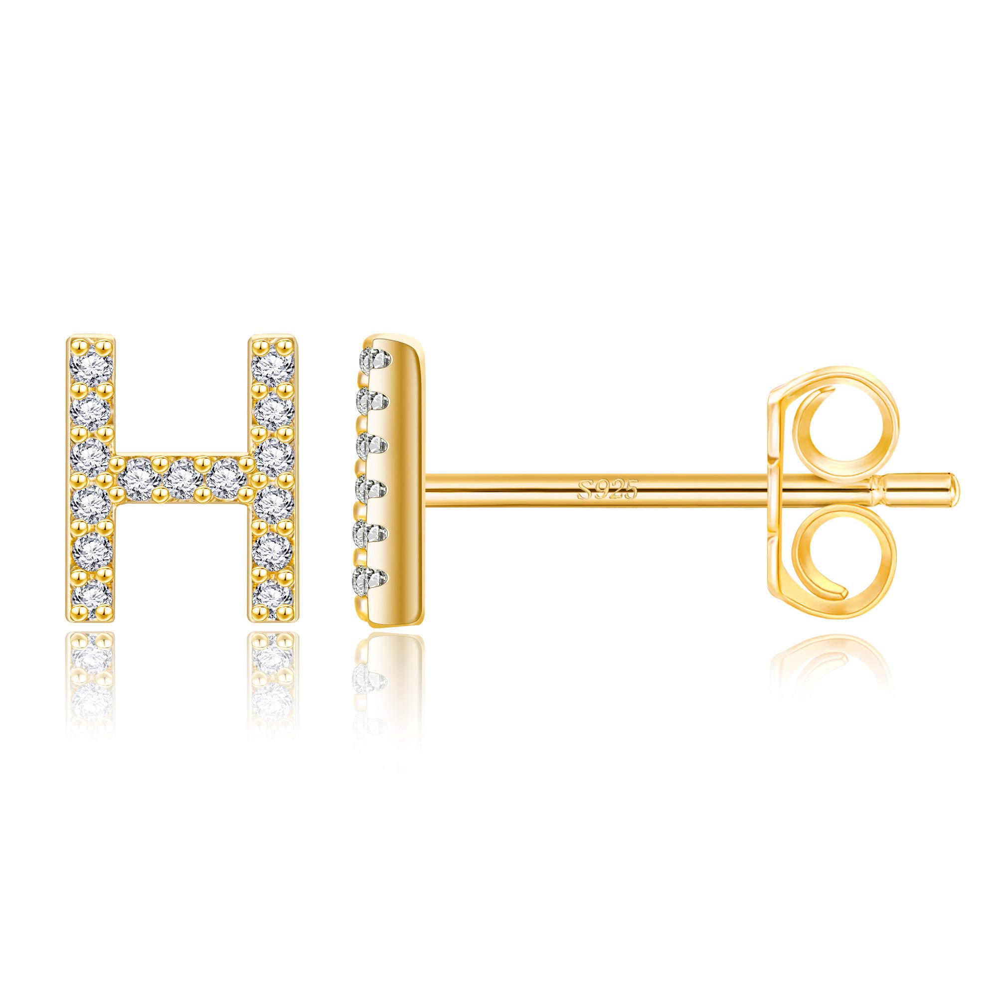 MONOOC Initial Stud Earrings for Women & Girls - S925 Sterling Silver Cubic Zirconia Hypoallergenic Earrings - Personalized Letter Jewelry Gift for Birthday, Christmas & Special Occasions - Perfect for Everyday Wear, Parties & Gifting