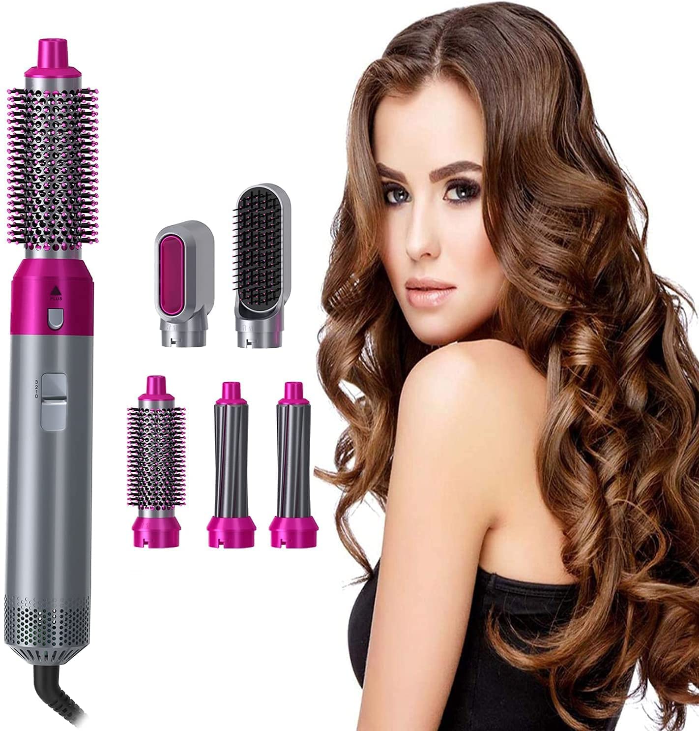 SHOPECOM 3 in 1 Multifunctional Hot Hair Brush with Hair Dryer & Curler - Volumizing Hair Straightener, Rotating Styling Brush, Blow Dry Diffuser for Smooth, Wavy or Curly Hair - Perfect for Home, Salon & Travel Use