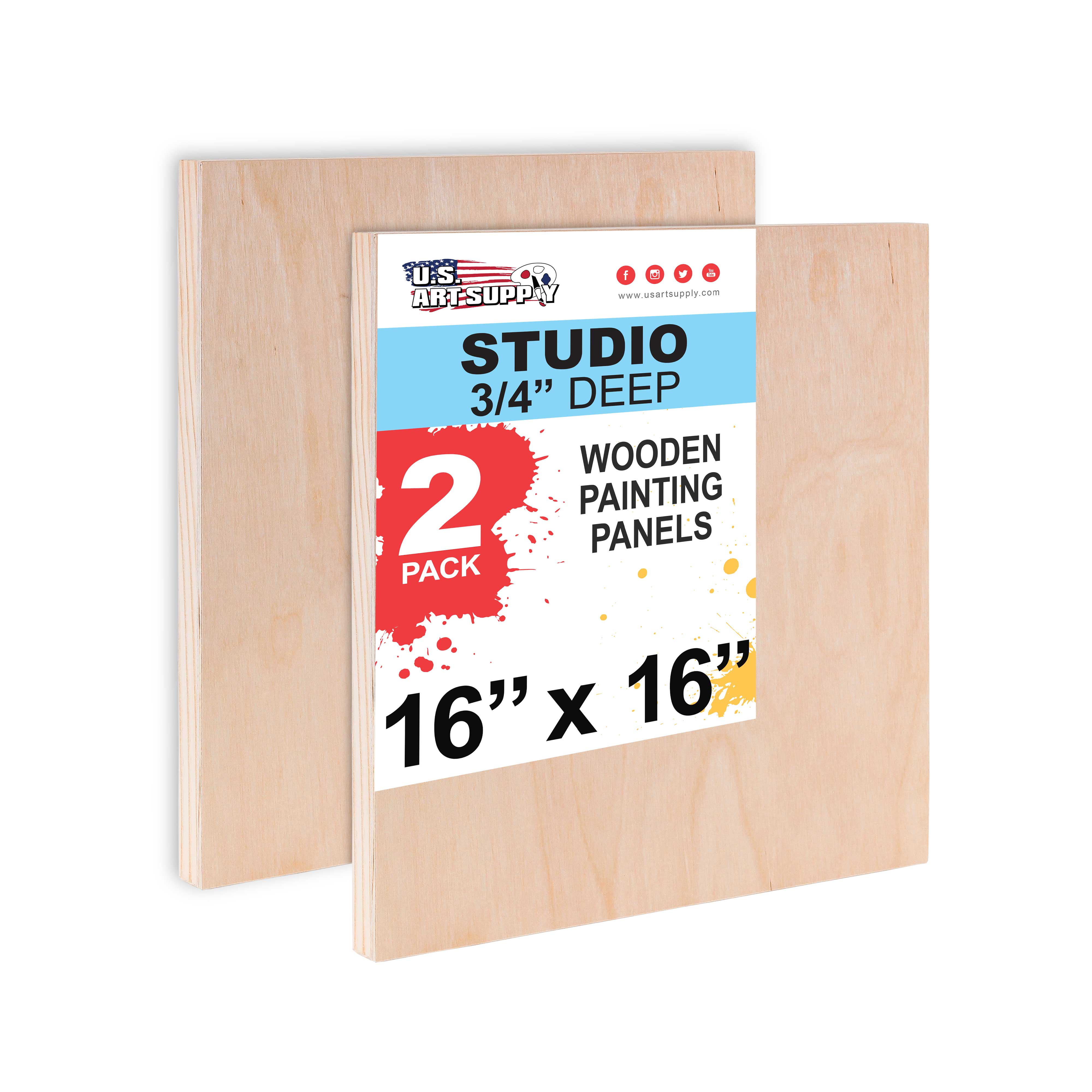 2 Pack Unfinished 16x16 Inch Birch Wood Panels for Painting - Studio Canvas Boards 3/4