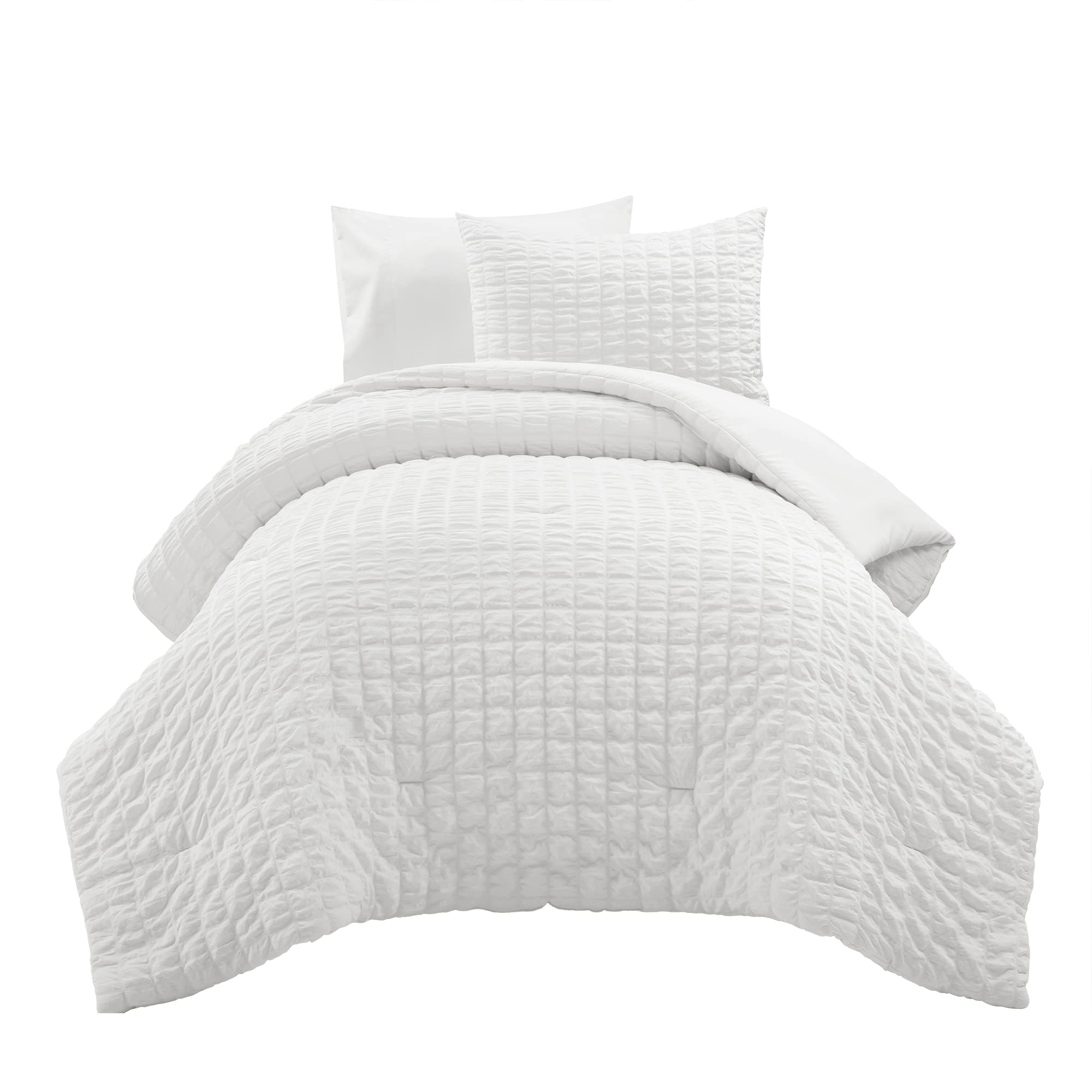 Lush Decor Crinkle Dobby Comforter Set - Twin-XL White for Cozy Bedroom
