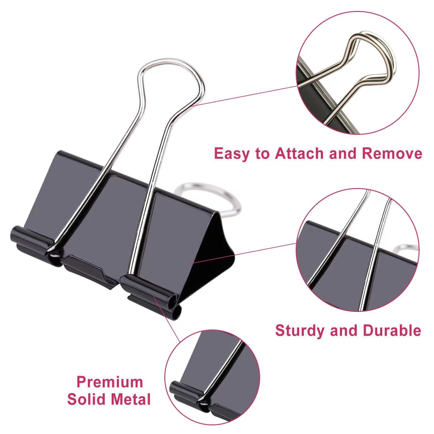 208 PCS Binder Clips Set - Assorted Sizes Metal Paper Clamps for Office, School & Home Organization - Black Binding Clips for Documents, Files, Photos & Bulletin Boards - Bulk Office Supplies for Teachers & Students