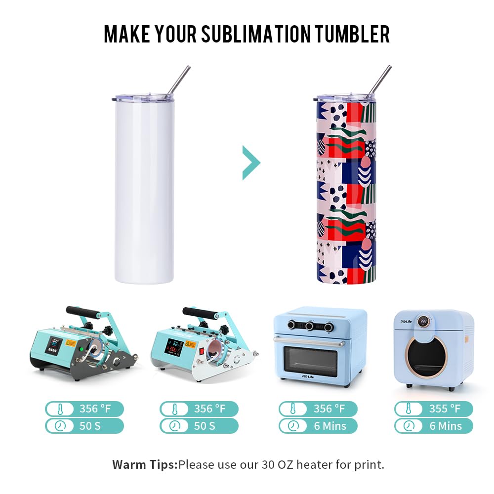 PYD Life 8 Pack 30oz Skinny Stainless Steel Sublimation Tumblers with Lids & Metal Straws - Bulk Straight Coffee Cups for Sublimation Press Machine & Oven - Perfect for Custom Gifts, Promotional Items & DIY Craft Projects
