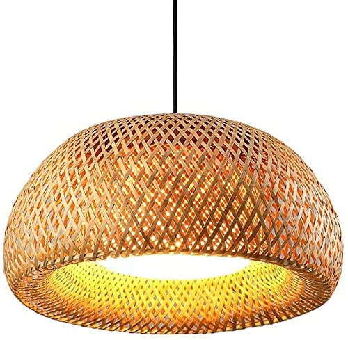 Handwoven Bamboo Pendant Light - Double Layer Wicker Dome Chandelier with E27 Socket for Living Room, Bedroom & Dining Room - Natural Bamboo Woven Ceiling Lighting Fixture (30x18cm) - Boho Home Decor & Farmhouse Style Interior Design