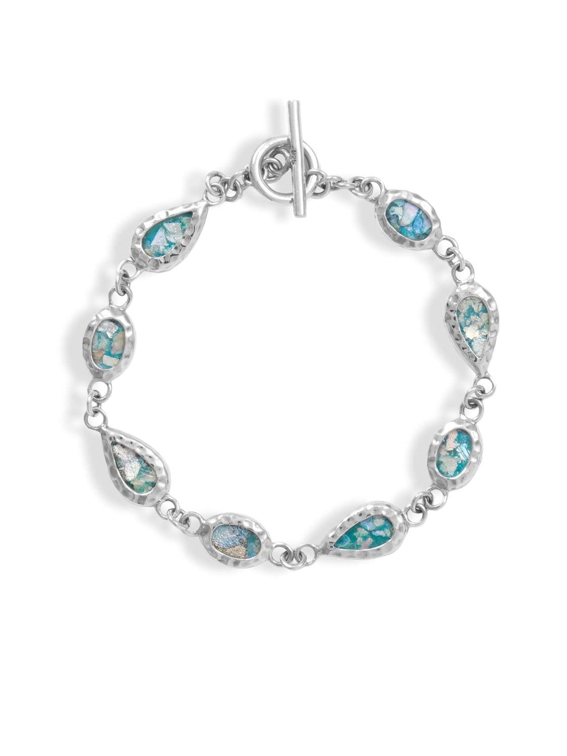 Ancient Roman Glass Bracelet with Pear & Oval Toggle Clasp in Sterling Silver - Perfect for Vintage Jewelry Lovers, Historical Reenactments & Unique Gifts