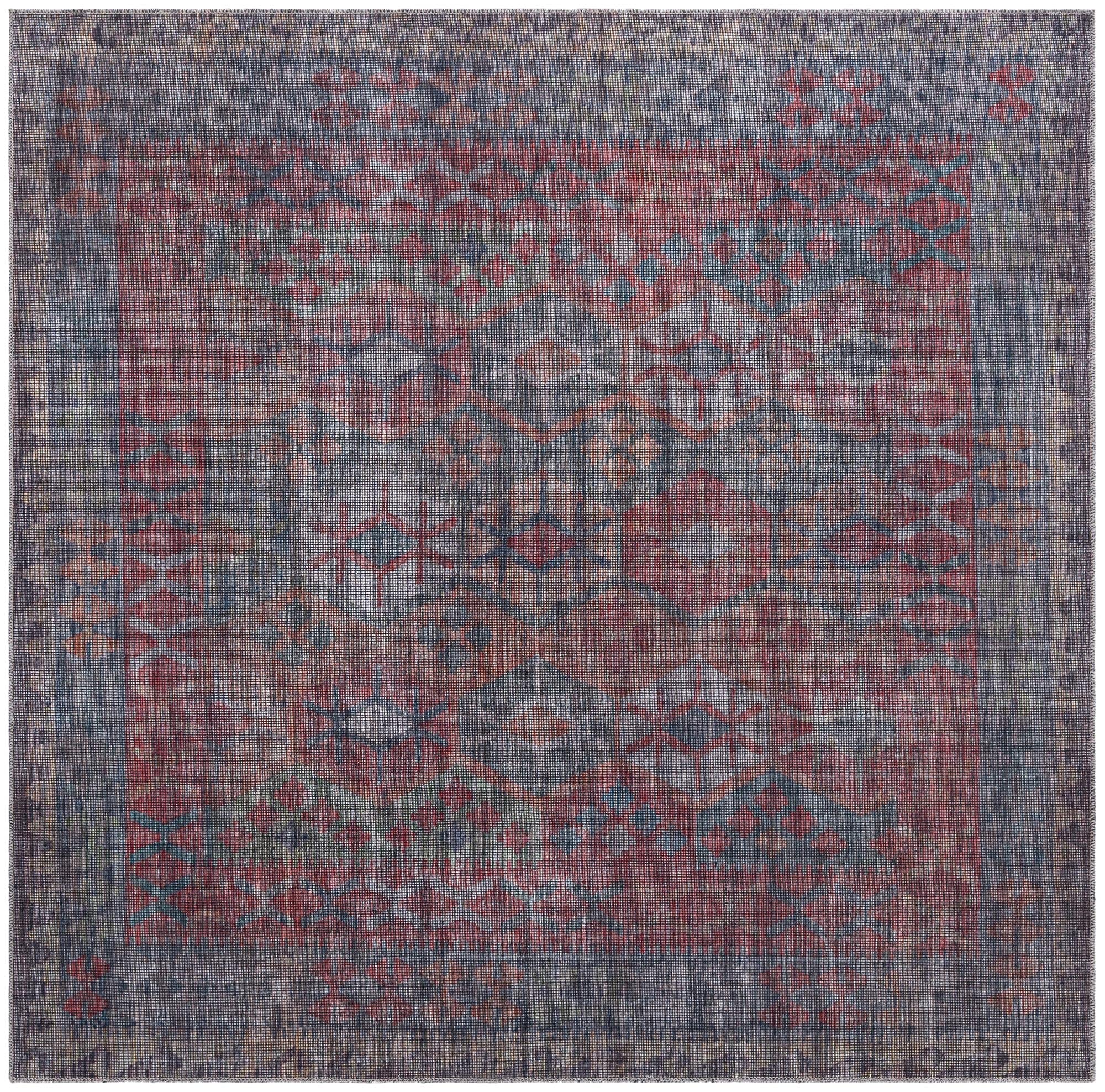 Sisu Collection Washable Rug – 7x7 Ft Blue Flatweave Indoor Outdoor Rug for Living Room, Kitchen, Entryway | Non-Slip, Pet Friendly, Easy Clean Home Decor