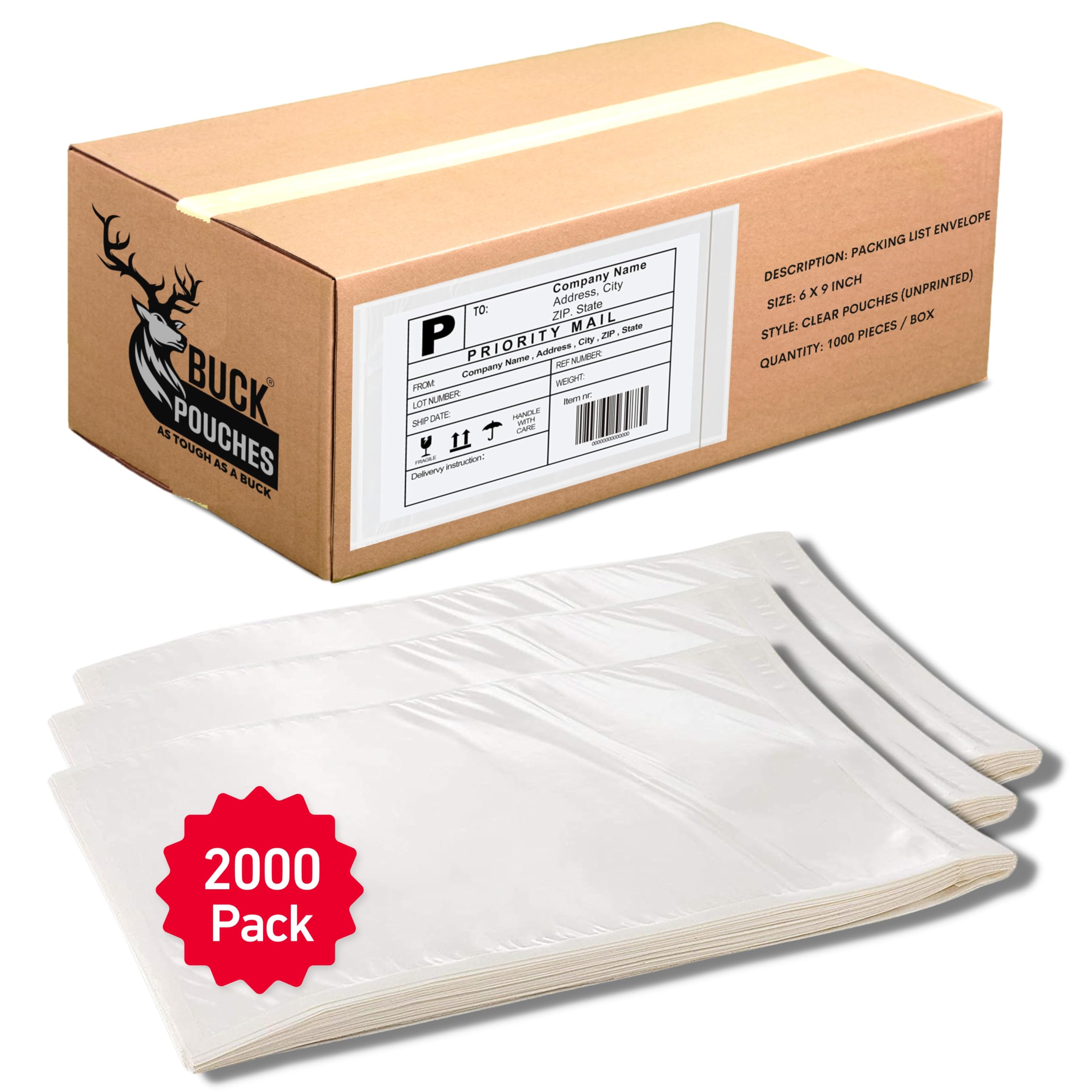 2000 Pack 6x9 Inch Clear Self-Adhesive Shipping Label Sleeves - Waterproof Plastic Packing Slip Envelopes for Mailing Labels, Invoices & Documents - Peel & Seal Pouches Perfect for Ecommerce, Logistics & Office Organization