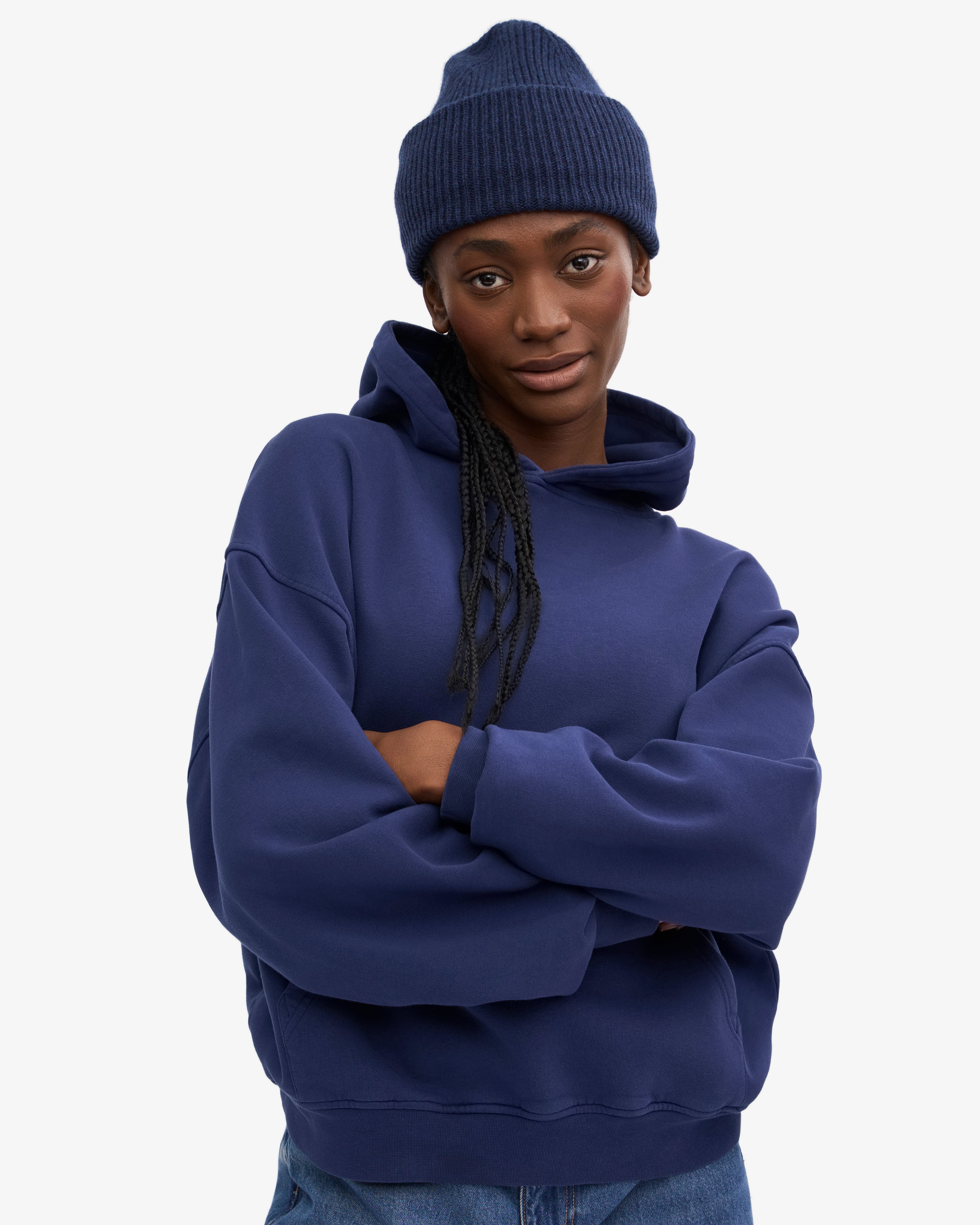 Organic Oversized Hoodie - Soft & Comfortable Unisex Pullover Sweatshirt - Marine Blue - Perfect for Casual Wear, Lounging & Outdoor Activities