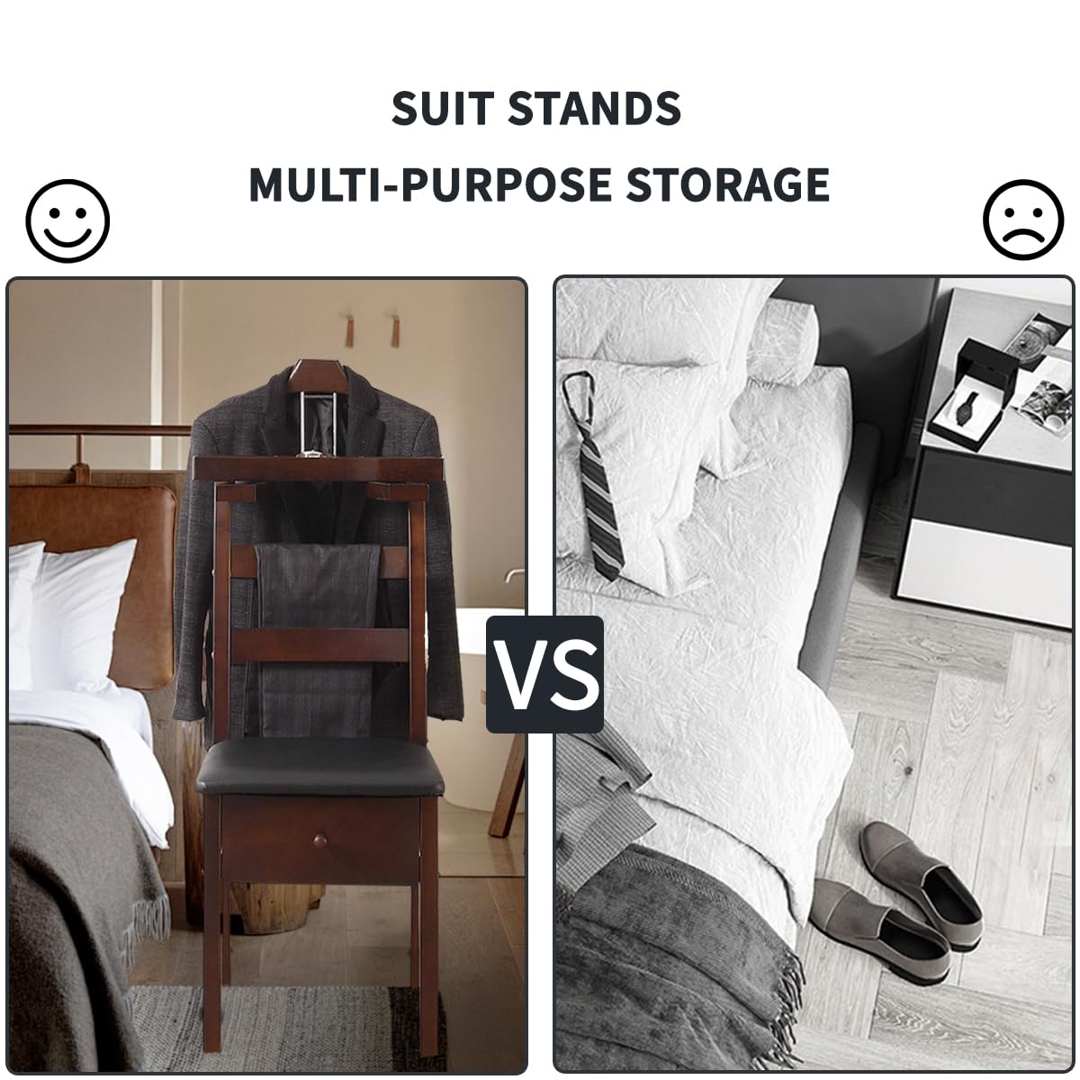 ZCXBHD Gentleman's Valet Chair - Wooden Suit Stand for Men & Women with Drawer & Trouser Bar - Entryway, Office & Living Room Clothes Valet Organizer - Perfect for Suit Storage & Wardrobe Organization