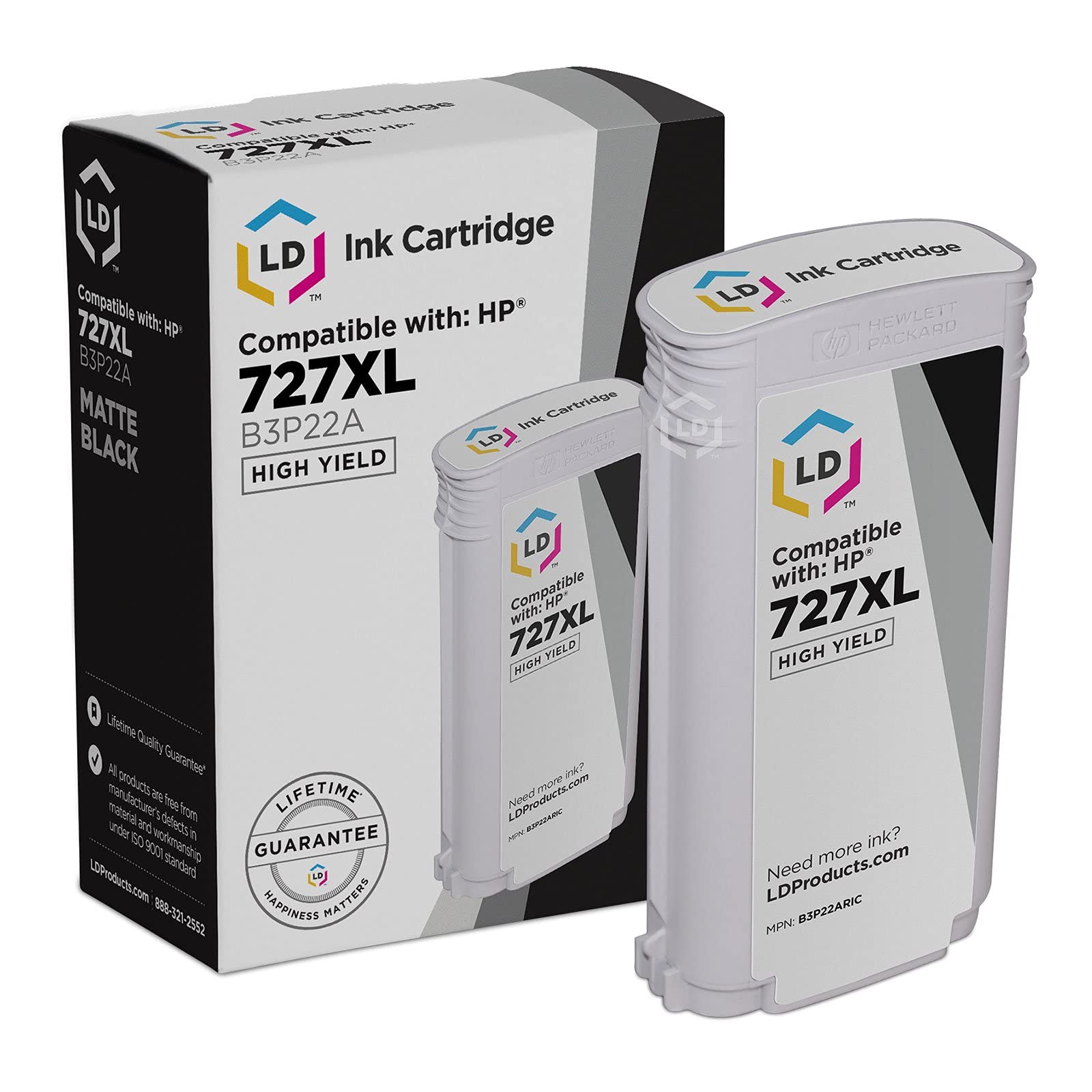 LD Remanufactured High Yield Matte Black Ink Cartridge Replacement for HP 727XL B3P22A - Compatible with HP Designjet T2500, T920, T1500, T2530, T930, T1530 Printers - Perfect for Office, Graphic Design & Large Format Printing