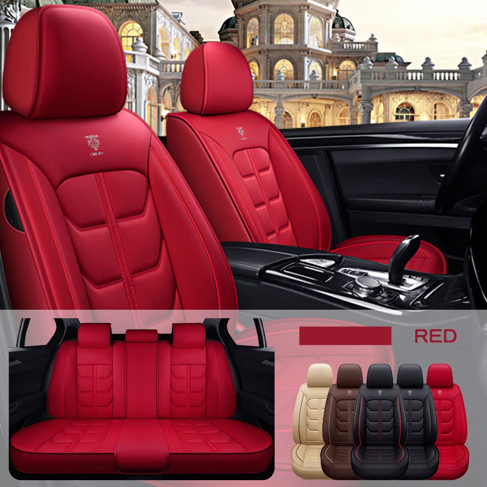 **Waterproof PU Leather Car Seat Covers for Lincoln MKZ 2005-2023 - Full Set Red Interior Accessories | Perfect for Daily Commute & Road Trips**