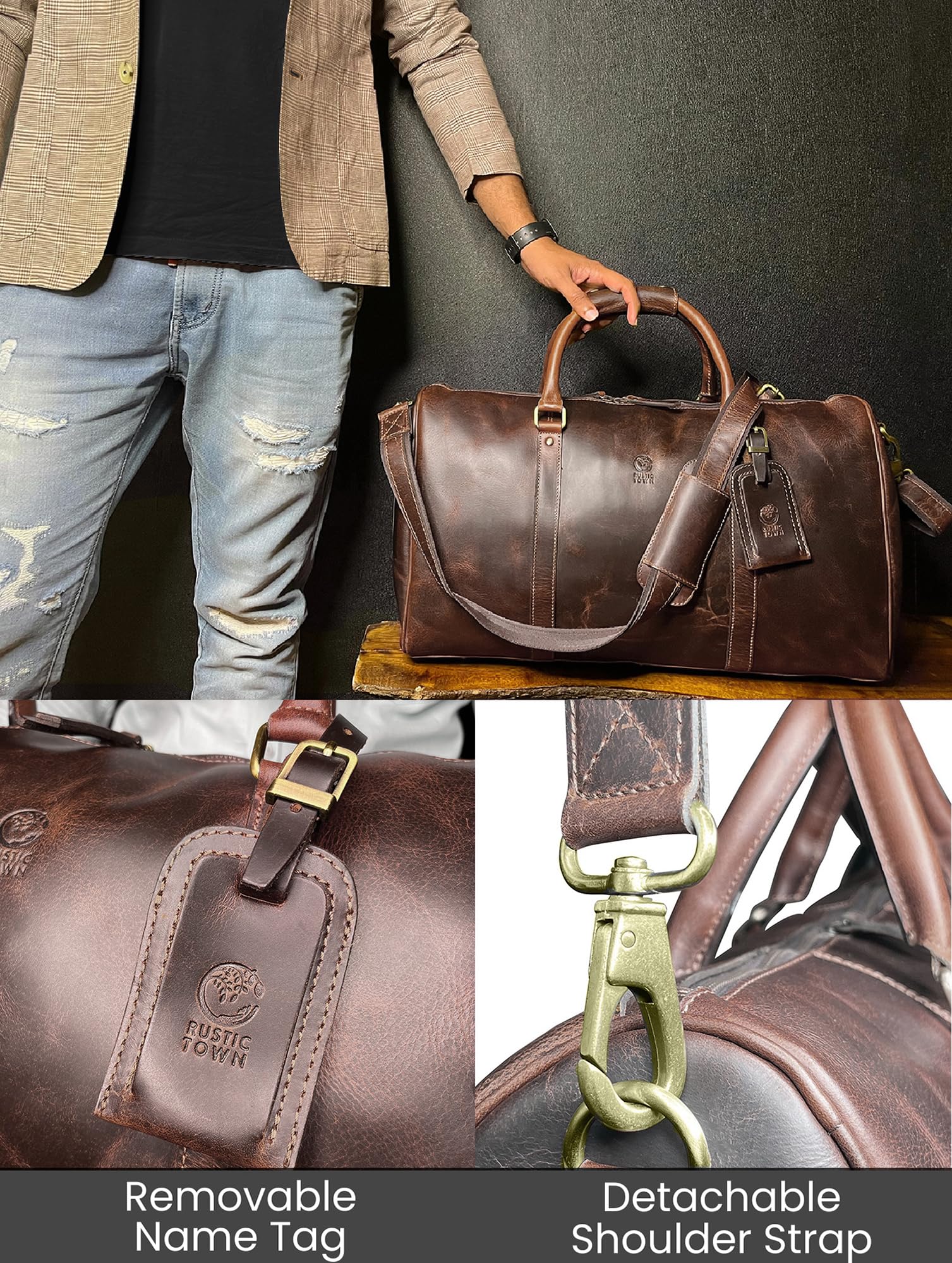 Premium Full Grain Leather Duffle Bag for Men - 20