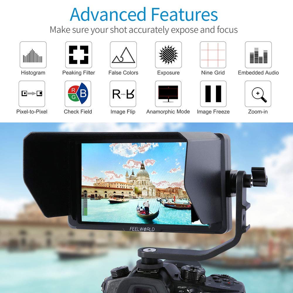 FEELWORLD F5 5 Inch Full HD 1920x1080 IPS DSLR Camera Field Monitor with 4K HDMI, Peaking Focus Assist, Battery & Charger - Perfect for On-Set Filmmaking, Video Production, and Photography