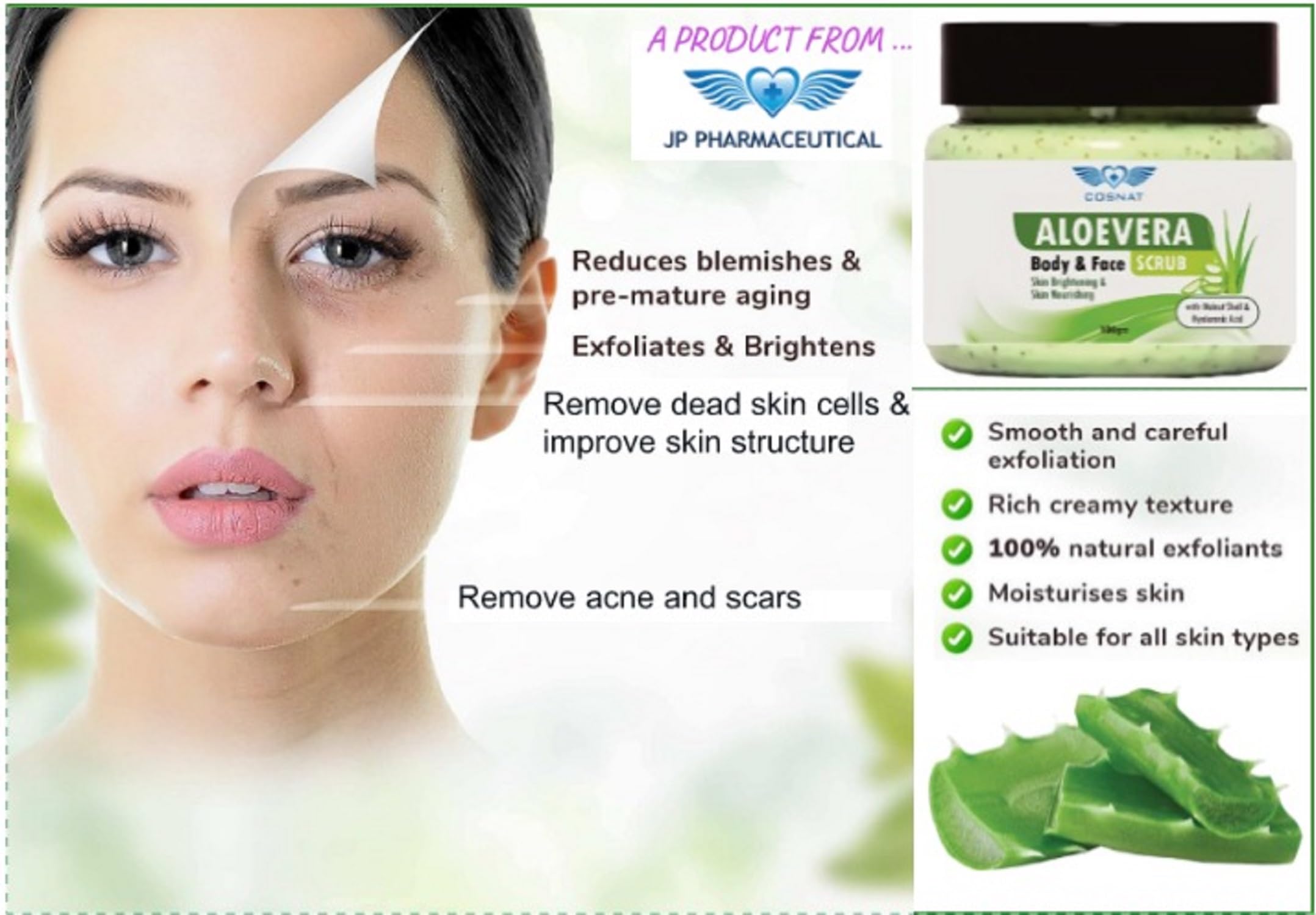 Organic Aloe Vera Body & Face Scrub - 100% Natural Exfoliating Formula for Deep Cleansing, Revitalizing & Gentle Skin Care, 100g - Perfect for Daily Use, Spa Days & Sensitive Skin