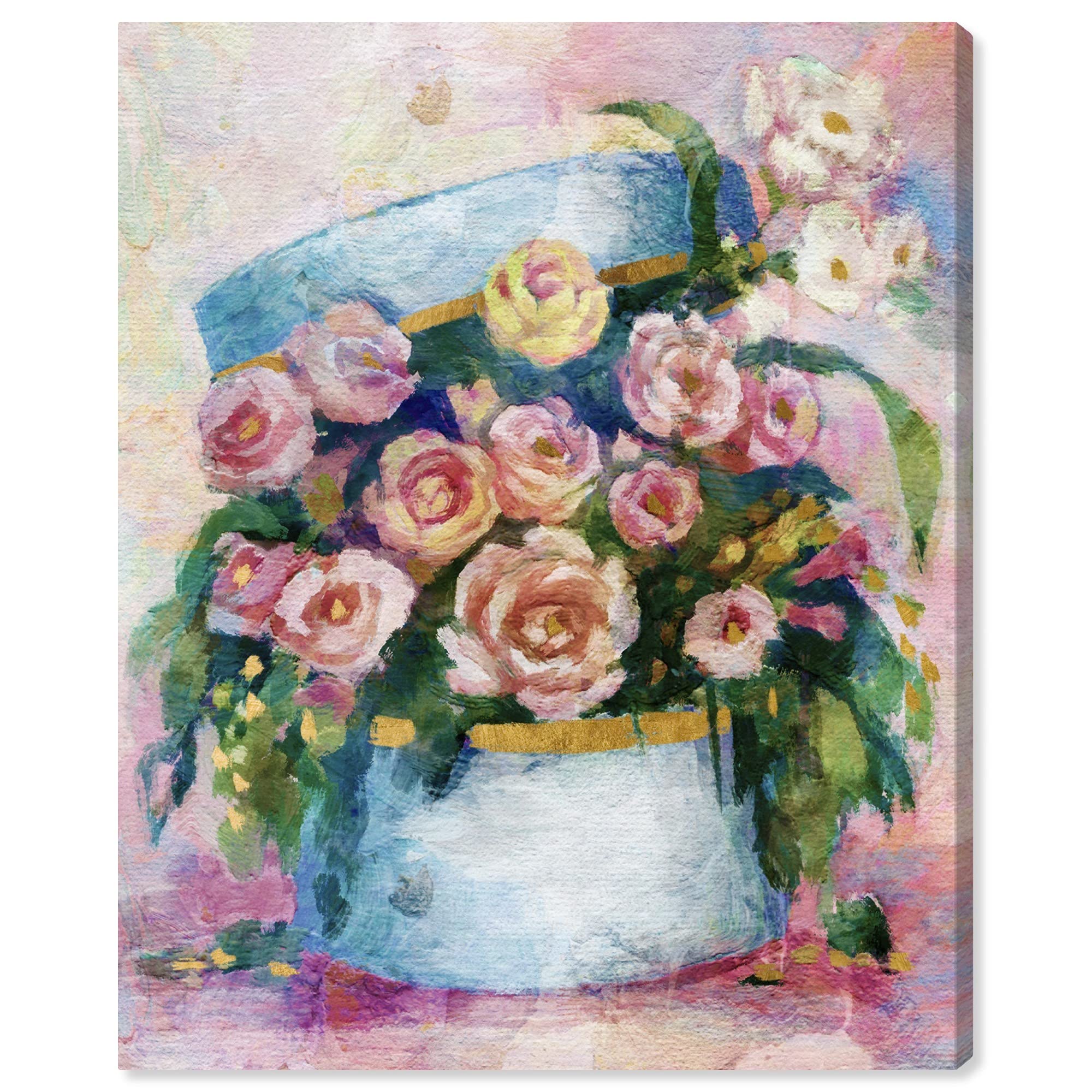 Floral and Botanical Wall Art Framed Canvas Prints - 'Flowers in Blue Box' Home Decor for Living Room, Bedroom & Office