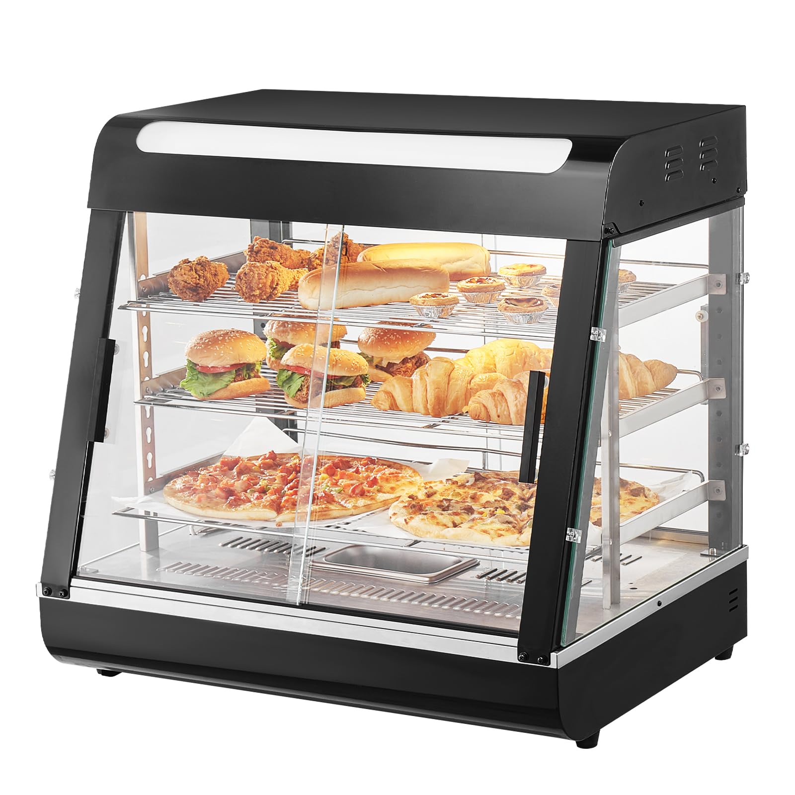 VEVOR 3-Tier Commercial Food Warmer Display - 1200W Electric Food Warmer with LED Light, Adjustable Shelves & Digital Temperature Control (86°F-185°F), 111L Capacity - Perfect for Restaurants, Cafes & Buffets Serving Burgers, Pizza, Bread & Fried Chicken