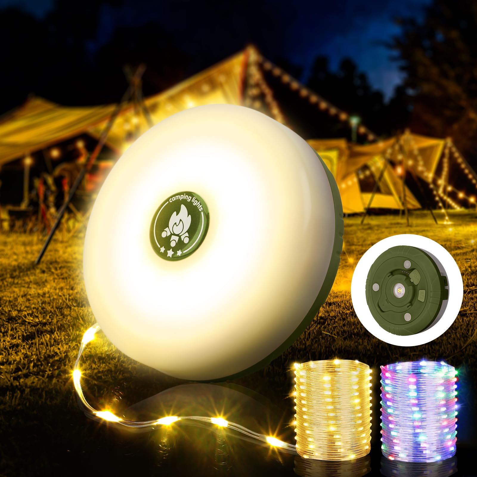 Rechargeable 32.8FT Waterproof LED Camping String Lights - 8 Lighting Modes, Quick Storage Design for Outdoor, Tent, Patio, Garden & Party Decorations | Perfect for Camping Trips, Backyard Gatherings & Holiday Celebrations